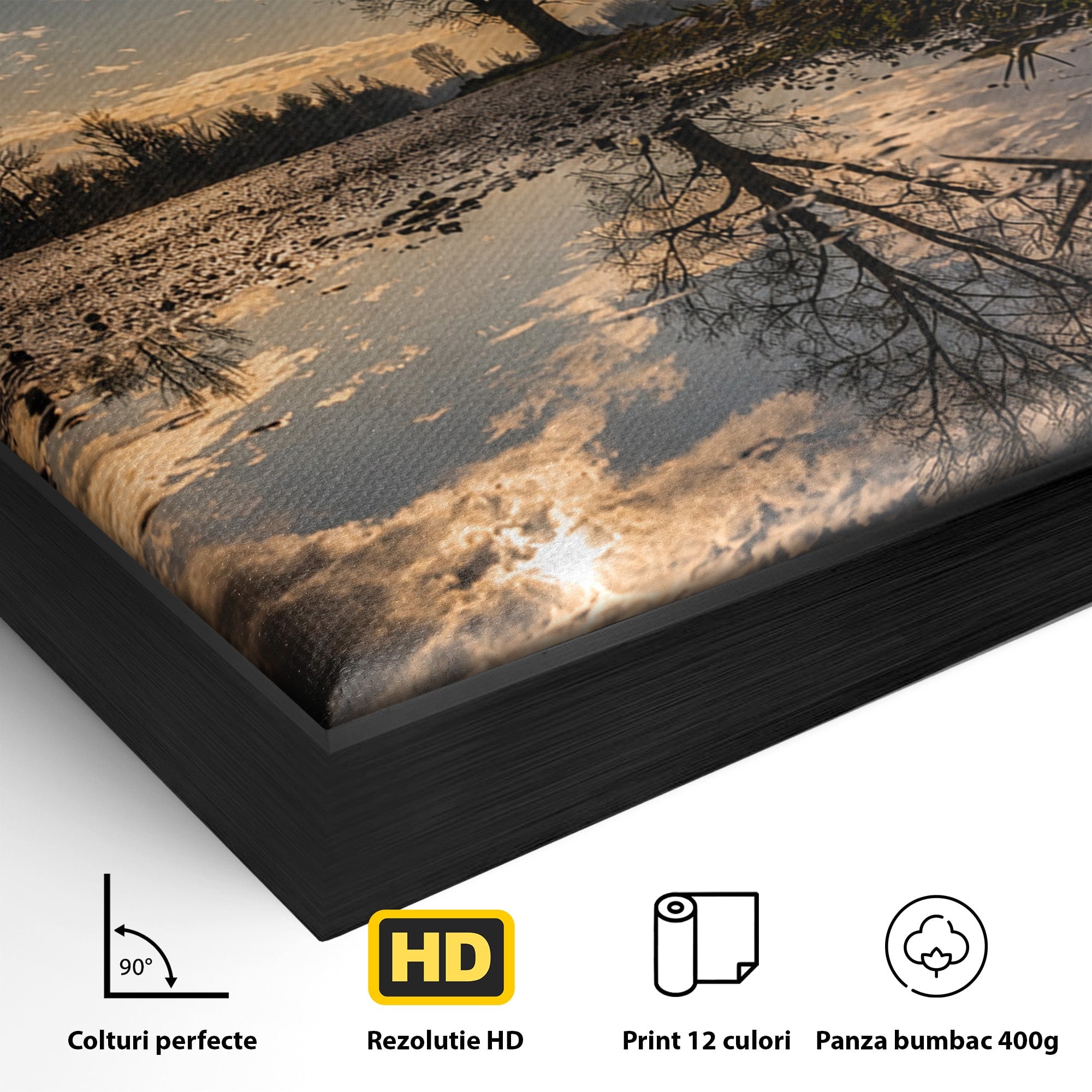 Tablou Canvas Premium LuxCanva® A1750, Reflexii In Apus, Apus, Reflexii, Peisaj, Copac, Living, Natura, Culori Vibrante