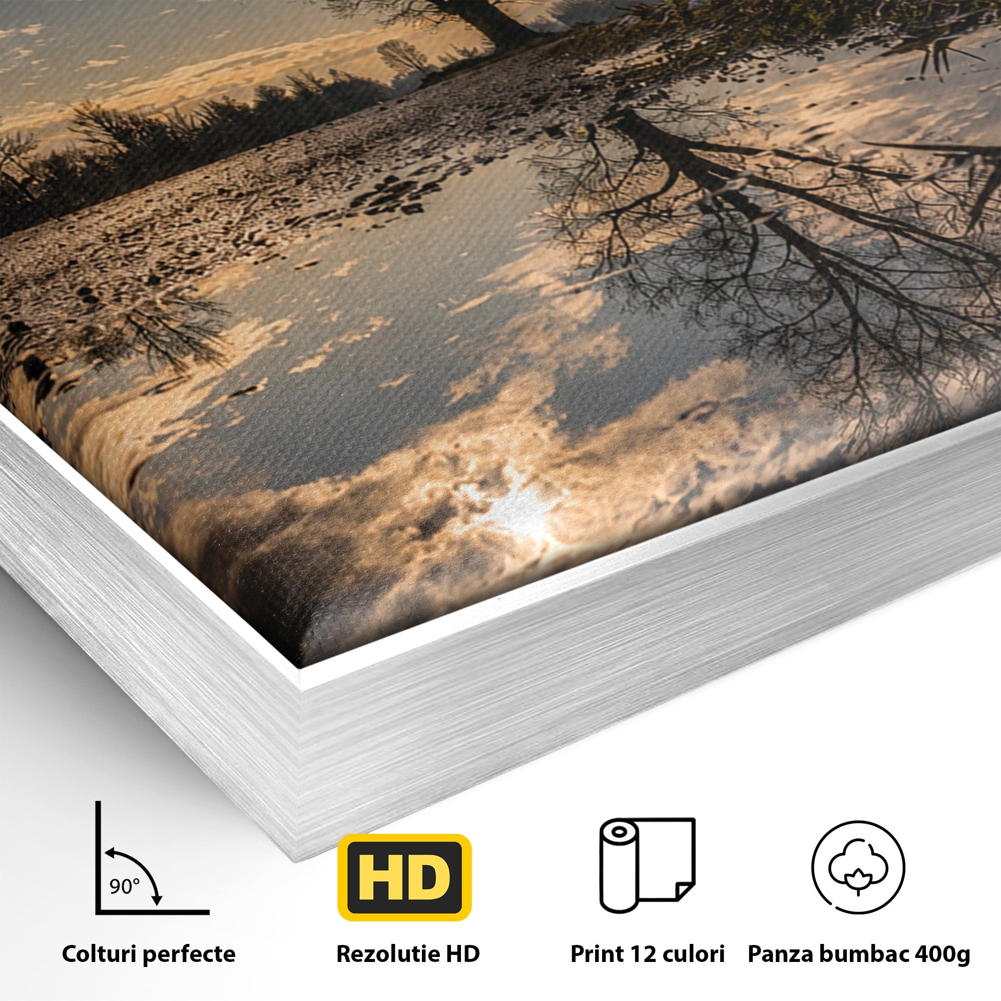 Tablou Canvas Premium LuxCanva® A1750, Reflexii In Apus, Apus, Reflexii, Peisaj, Copac, Living, Natura, Culori Vibrante