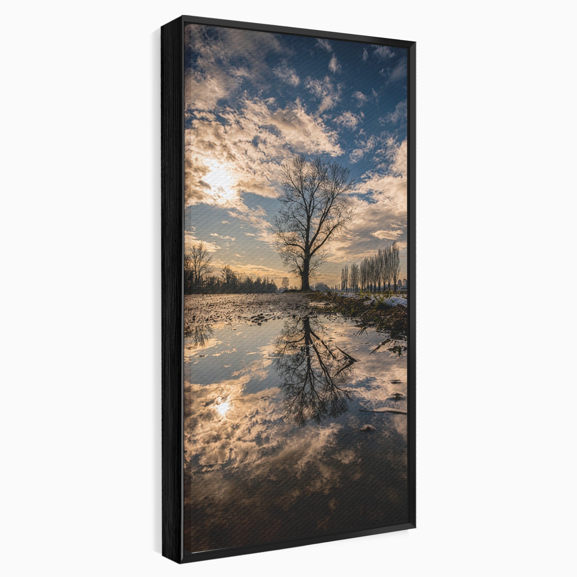 Tablou Canvas Premium LuxCanva® A1750, Reflexii In Apus, Apus, Reflexii, Peisaj, Copac, Living, Natura, Culori Vibrante