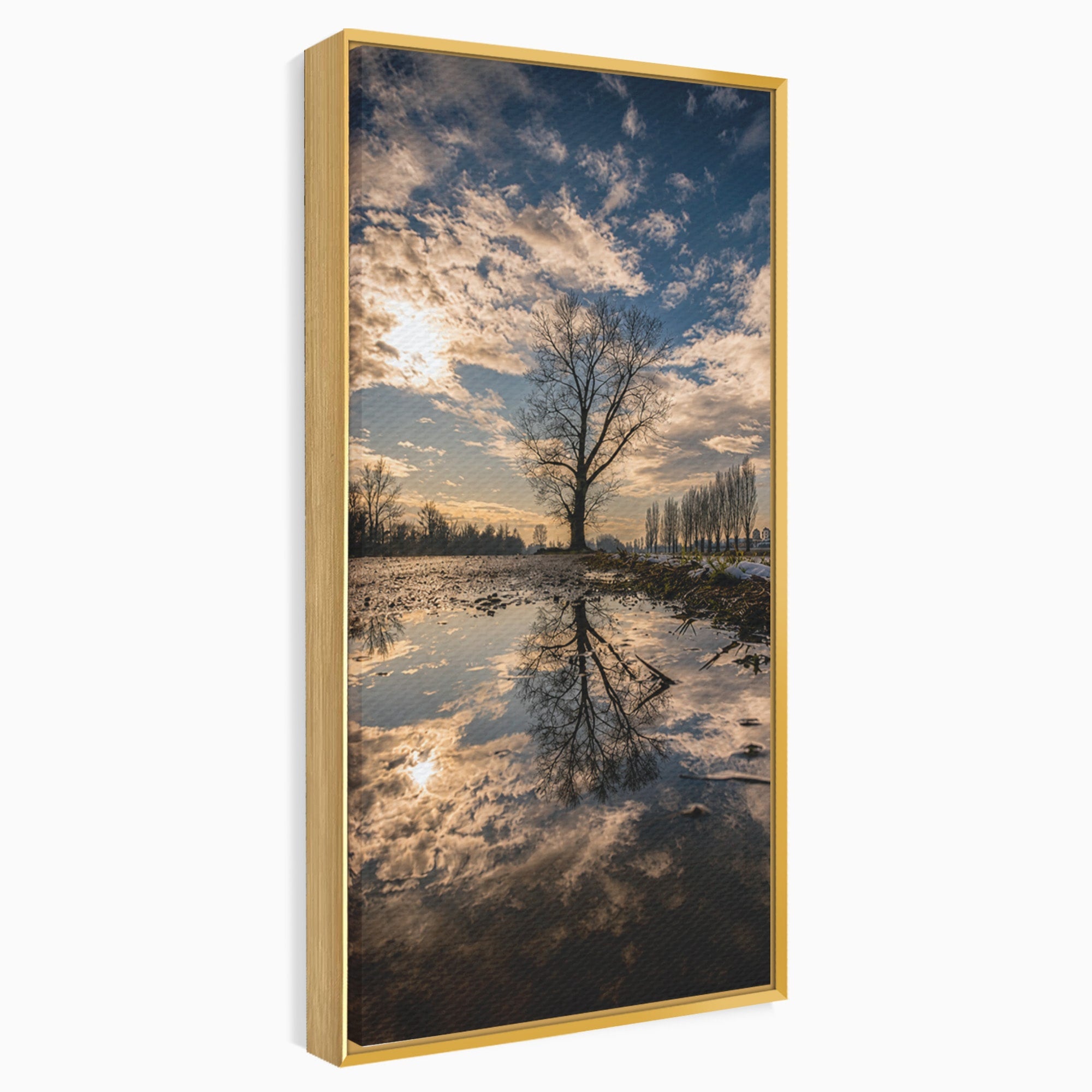 Tablou Canvas Premium LuxCanva® A1750, Reflexii In Apus, Apus, Reflexii, Peisaj, Copac, Living, Natura, Culori Vibrante