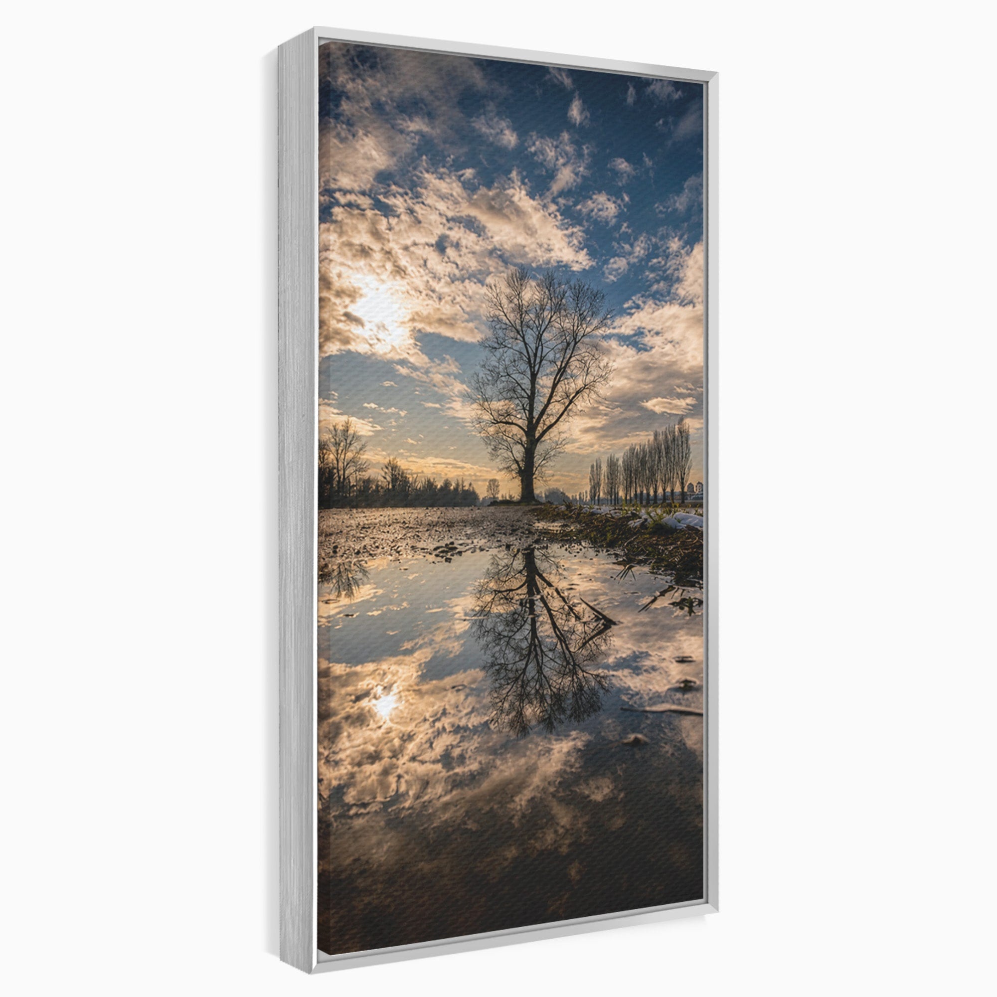 Tablou Canvas Premium LuxCanva® A1750, Reflexii In Apus, Apus, Reflexii, Peisaj, Copac, Living, Natura, Culori Vibrante