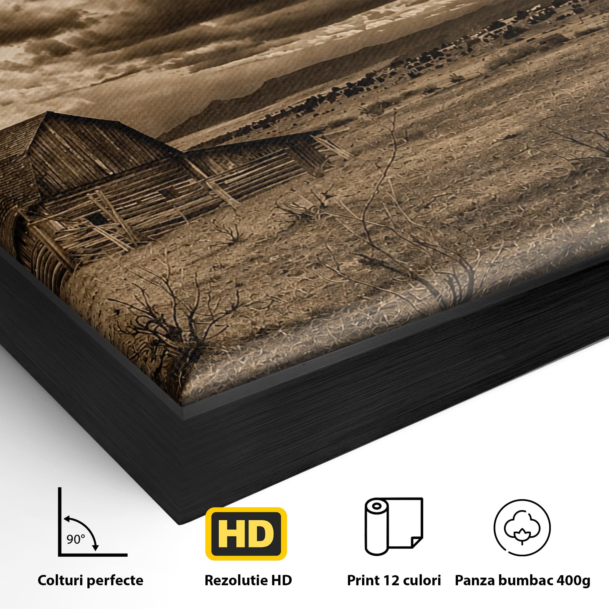 Tablou Canvas Premium LuxCanva® A1751, Peisaj Rustic Cu Hambar, Peisaj, Hambar, Natura, Cer, Living, Dormitor, Culori Vibrante
