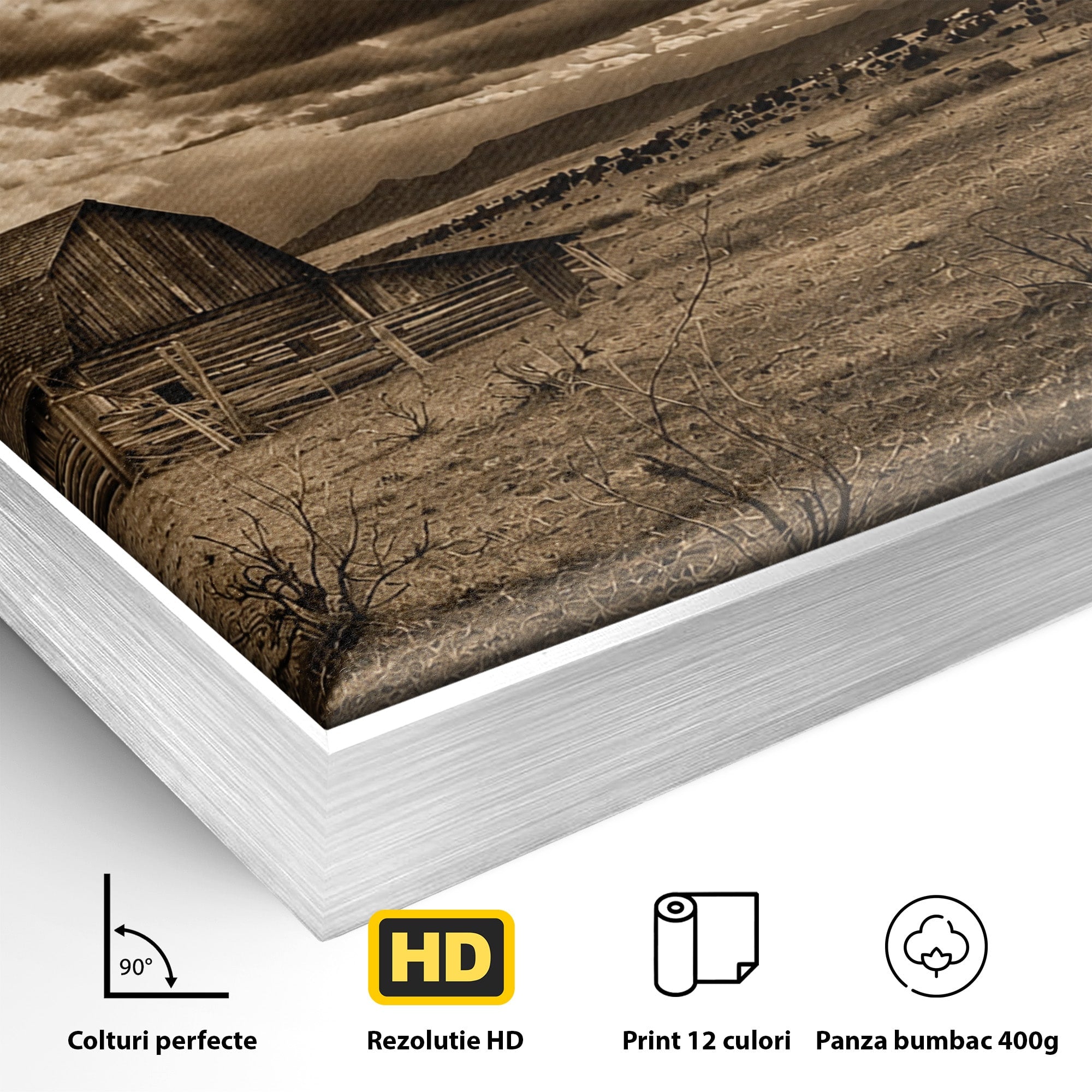 Tablou Canvas Premium LuxCanva® A1751, Peisaj Rustic Cu Hambar, Peisaj, Hambar, Natura, Cer, Living, Dormitor, Culori Vibrante