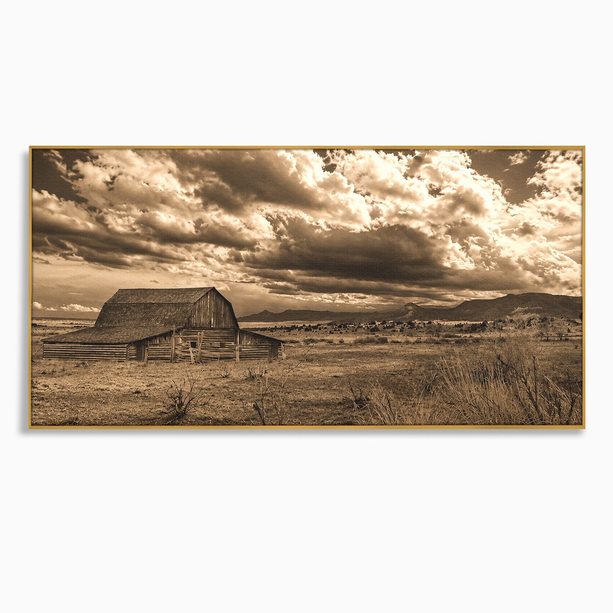 Tablou Canvas Premium LuxCanva® A1751, Peisaj Rustic Cu Hambar, Peisaj, Hambar, Natura, Cer, Living, Dormitor, Culori Vibrante