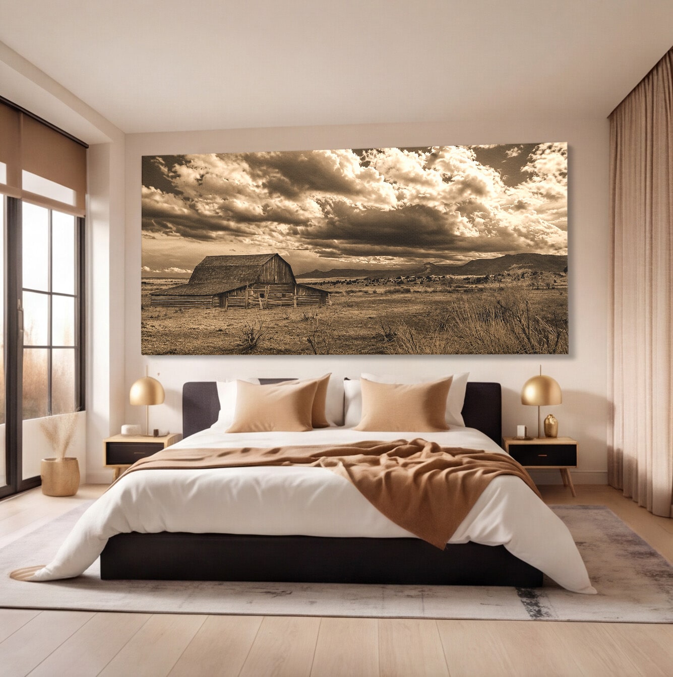 Tablou Canvas Premium LuxCanva® A1751, Peisaj Rustic Cu Hambar, Peisaj, Hambar, Natura, Cer, Living, Dormitor, Culori Vibrante
