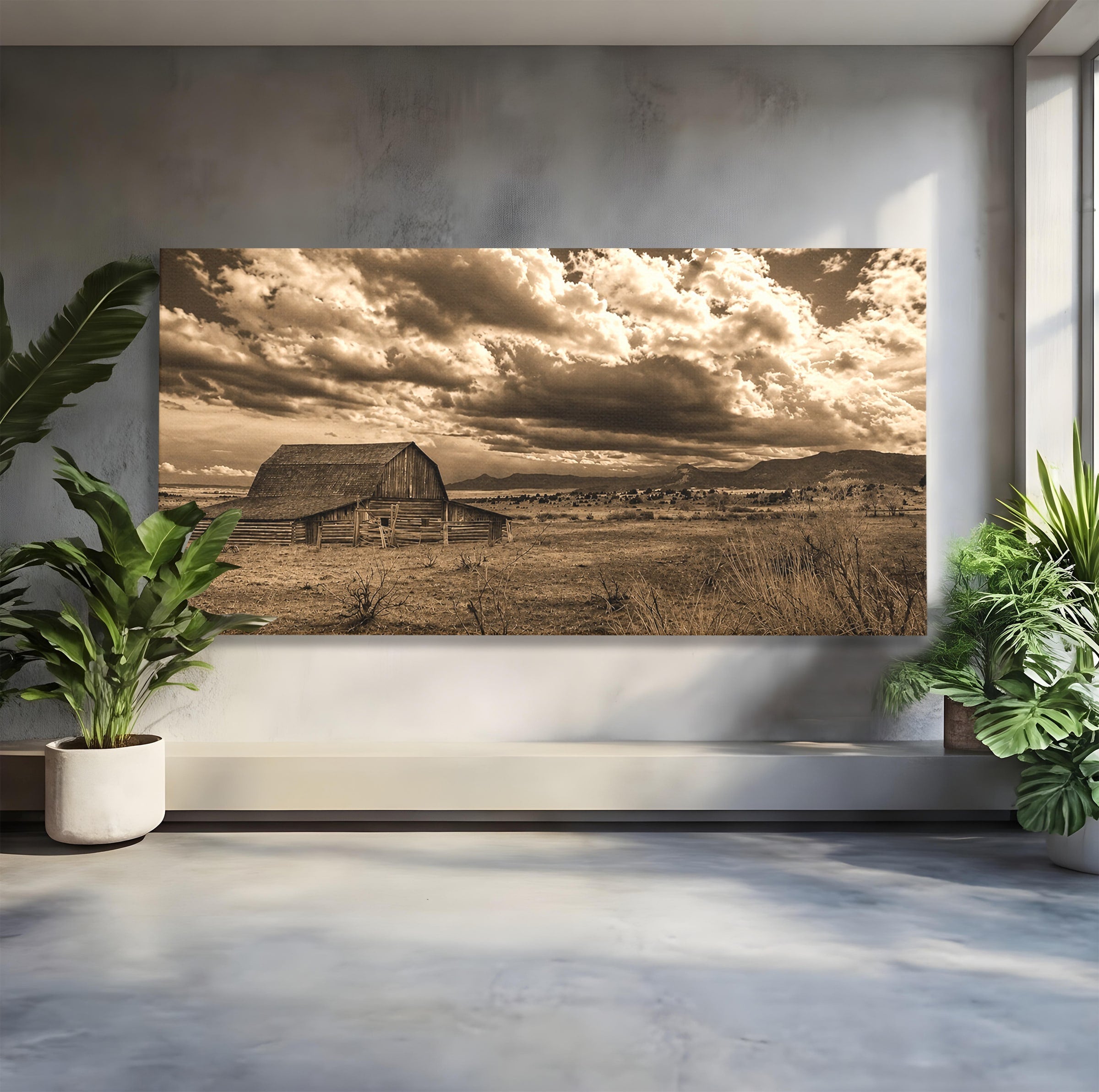 Tablou Canvas Premium LuxCanva® A1751, Peisaj Rustic Cu Hambar, Peisaj, Hambar, Natura, Cer, Living, Dormitor, Culori Vibrante