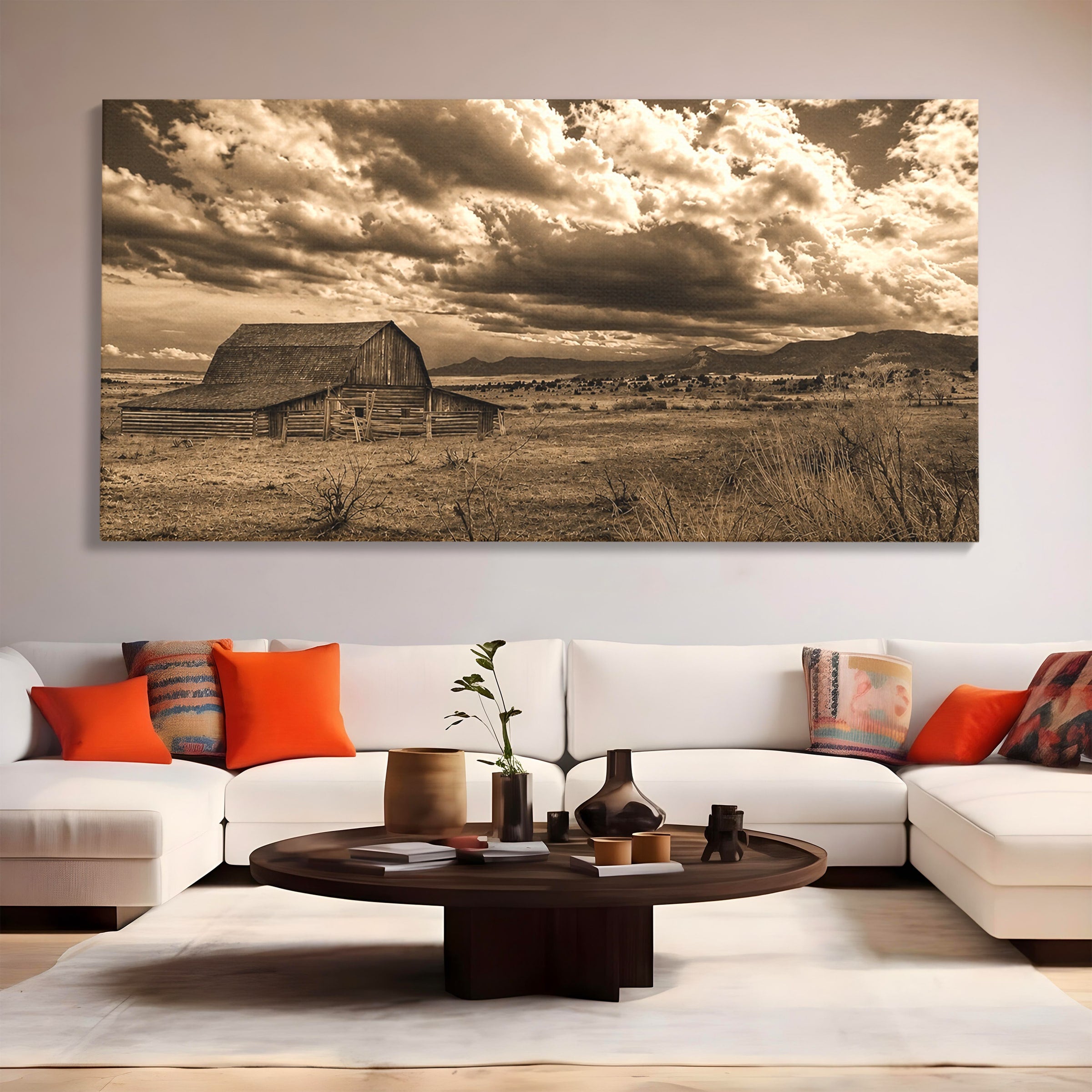 Tablou Canvas Premium LuxCanva® A1751, Peisaj Rustic Cu Hambar, Peisaj, Hambar, Natura, Cer, Living, Dormitor, Culori Vibrante