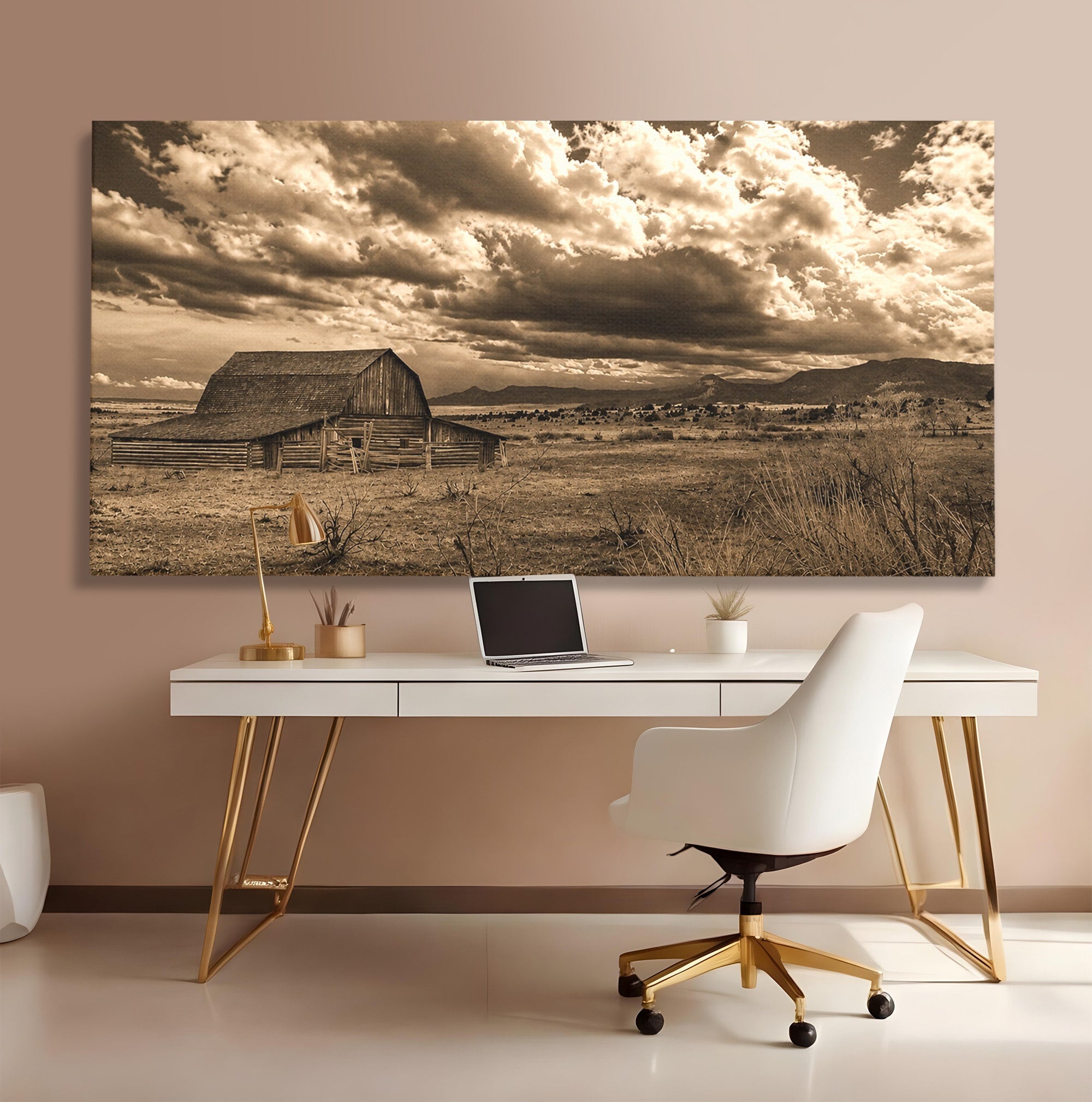 Tablou Canvas Premium LuxCanva® A1751, Peisaj Rustic Cu Hambar, Peisaj, Hambar, Natura, Cer, Living, Dormitor, Culori Vibrante