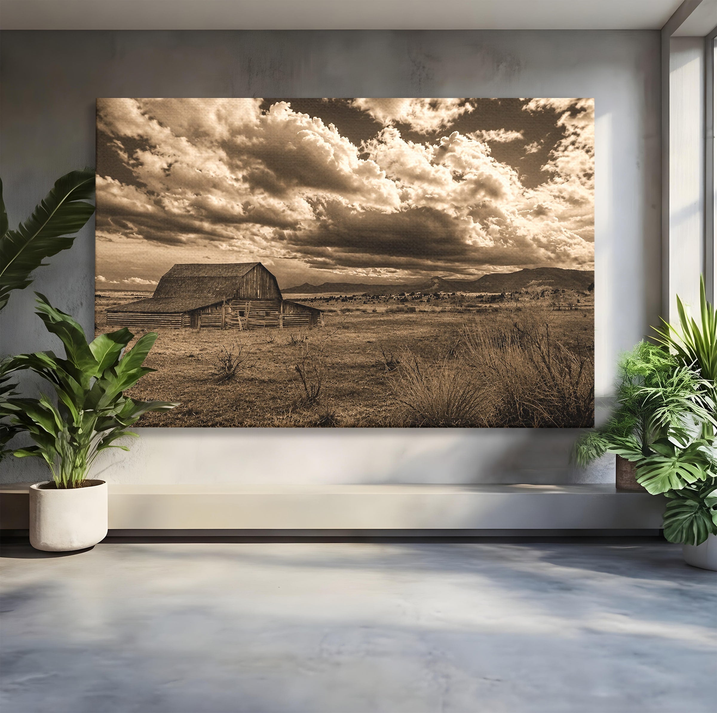 Tablou Canvas Premium LuxCanva® A1751, Peisaj Rustic Cu Hambar, Peisaj, Hambar, Natura, Cer, Living, Dormitor, Culori Vibrante