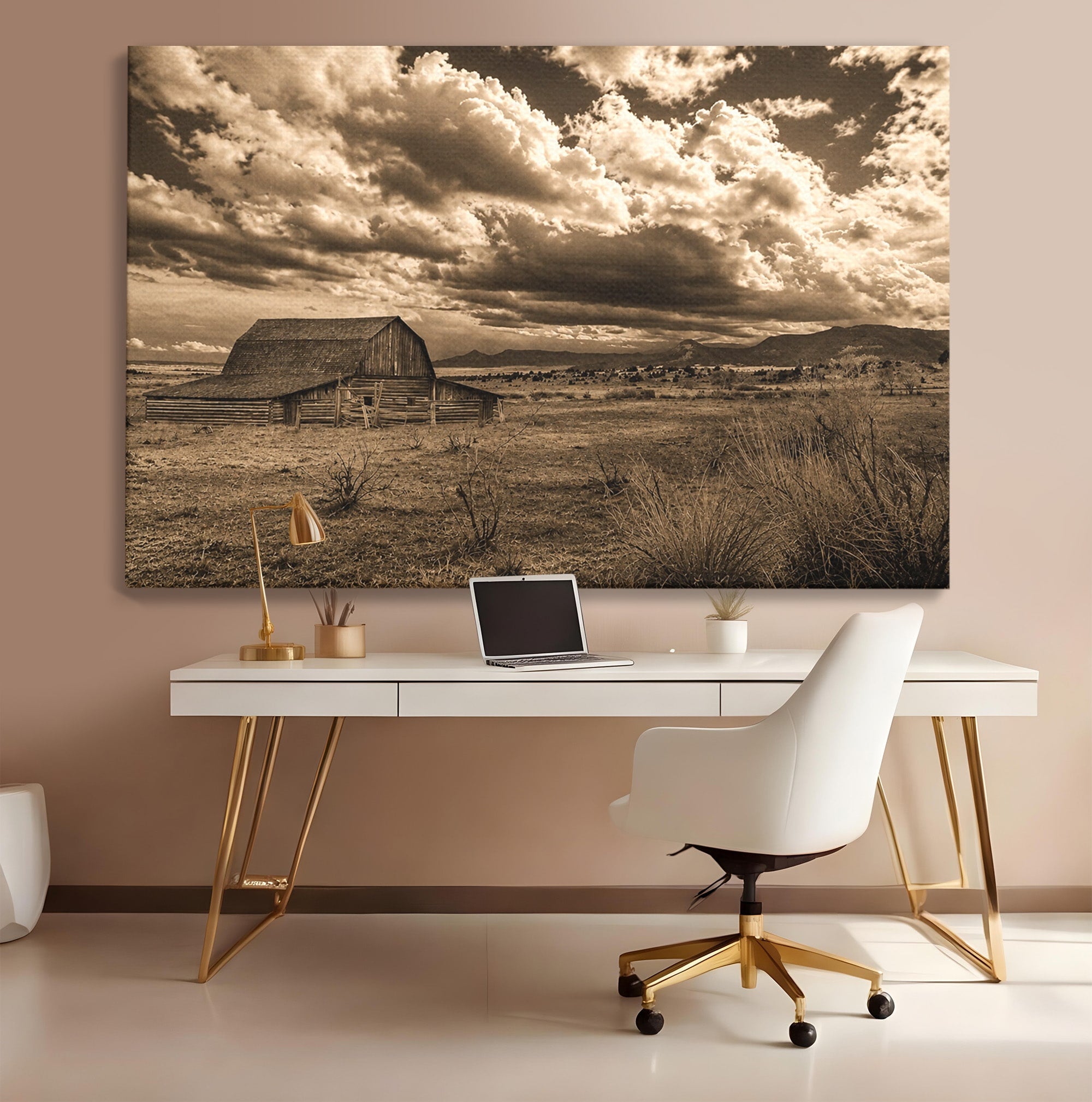 Tablou Canvas Premium LuxCanva® A1751, Peisaj Rustic Cu Hambar, Peisaj, Hambar, Natura, Cer, Living, Dormitor, Culori Vibrante