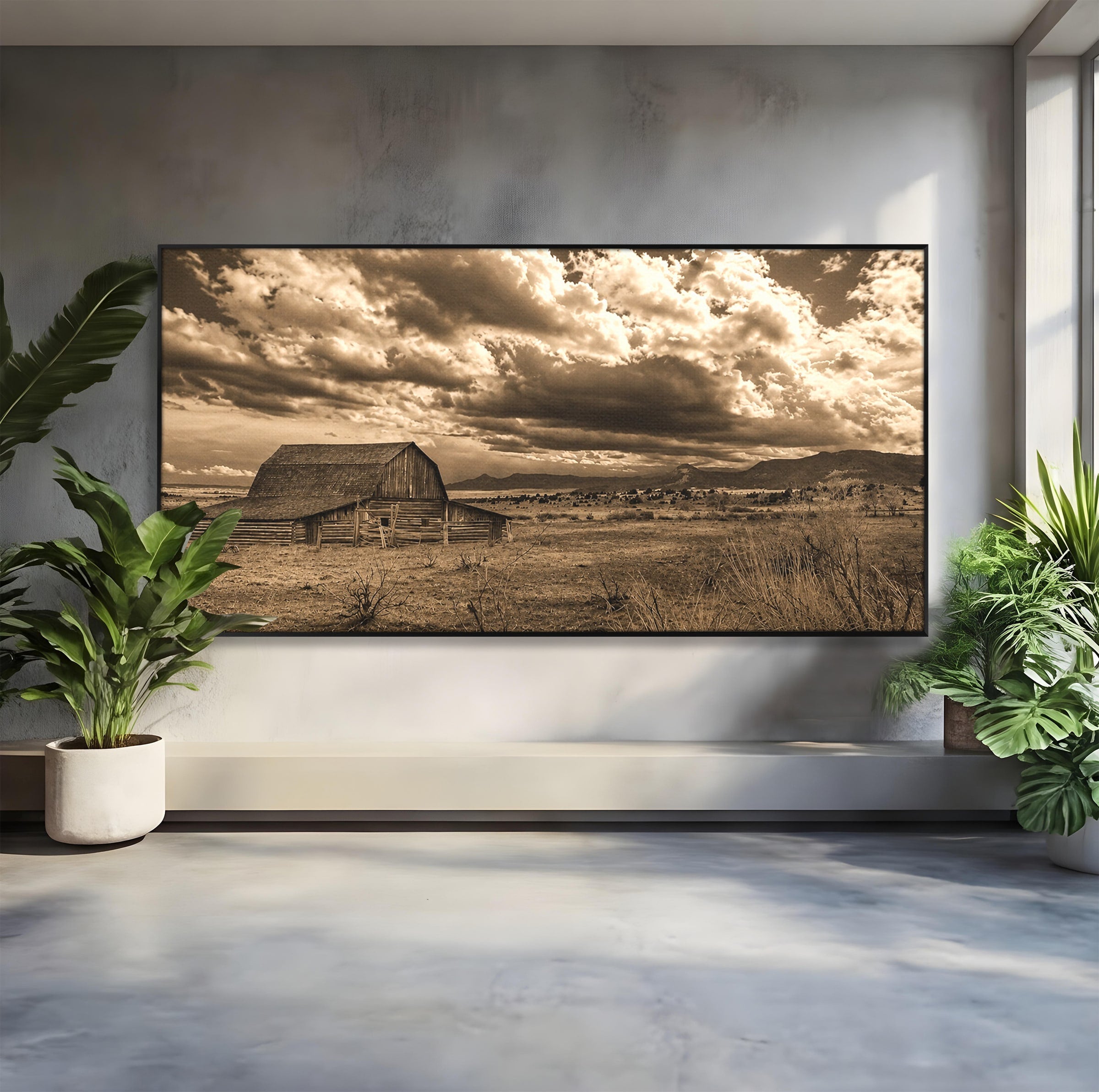 Tablou Canvas Premium LuxCanva® A1751, Peisaj Rustic Cu Hambar, Peisaj, Hambar, Natura, Cer, Living, Dormitor, Culori Vibrante