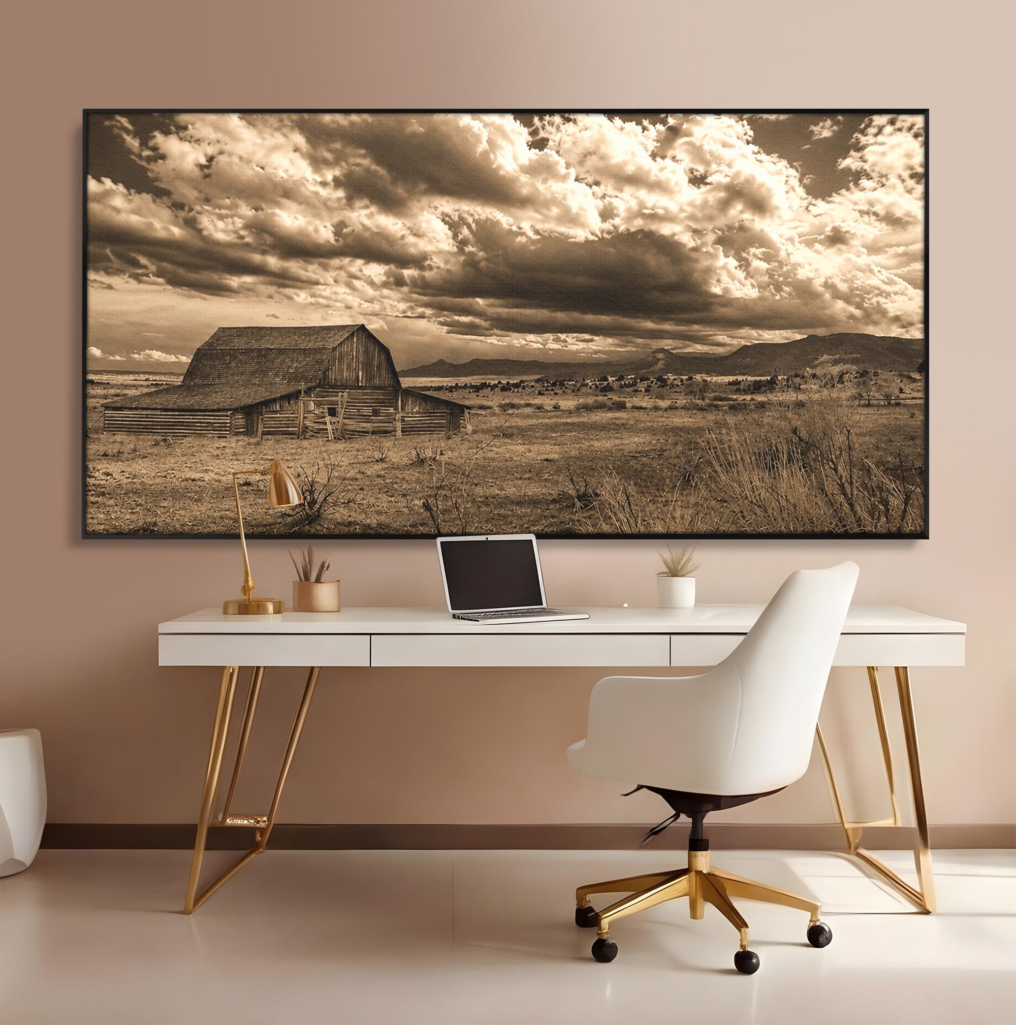 Tablou Canvas Premium LuxCanva® A1751, Peisaj Rustic Cu Hambar, Peisaj, Hambar, Natura, Cer, Living, Dormitor, Culori Vibrante
