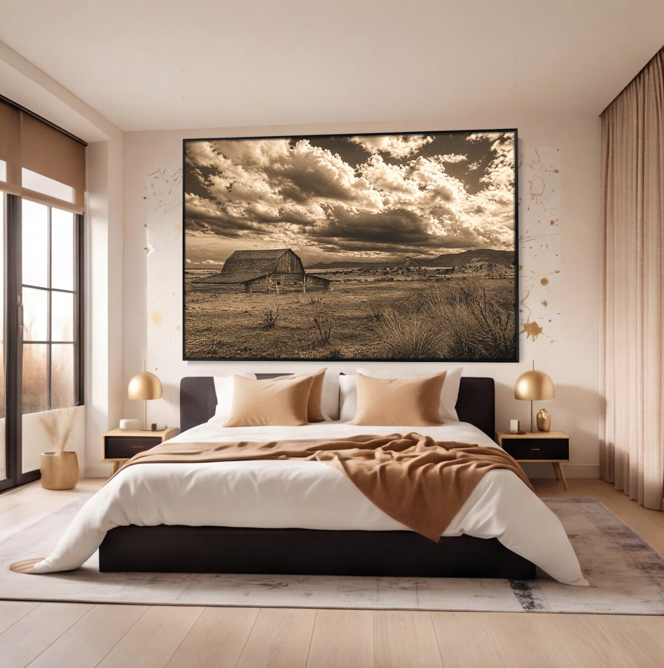 Tablou Canvas Premium LuxCanva® A1751, Peisaj Rustic Cu Hambar, Peisaj, Hambar, Natura, Cer, Living, Dormitor, Culori Vibrante
