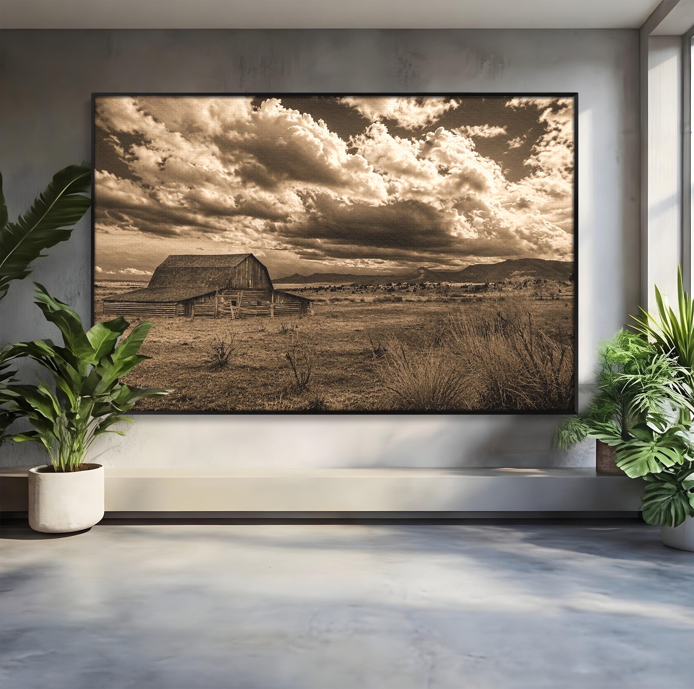 Tablou Canvas Premium LuxCanva® A1751, Peisaj Rustic Cu Hambar, Peisaj, Hambar, Natura, Cer, Living, Dormitor, Culori Vibrante