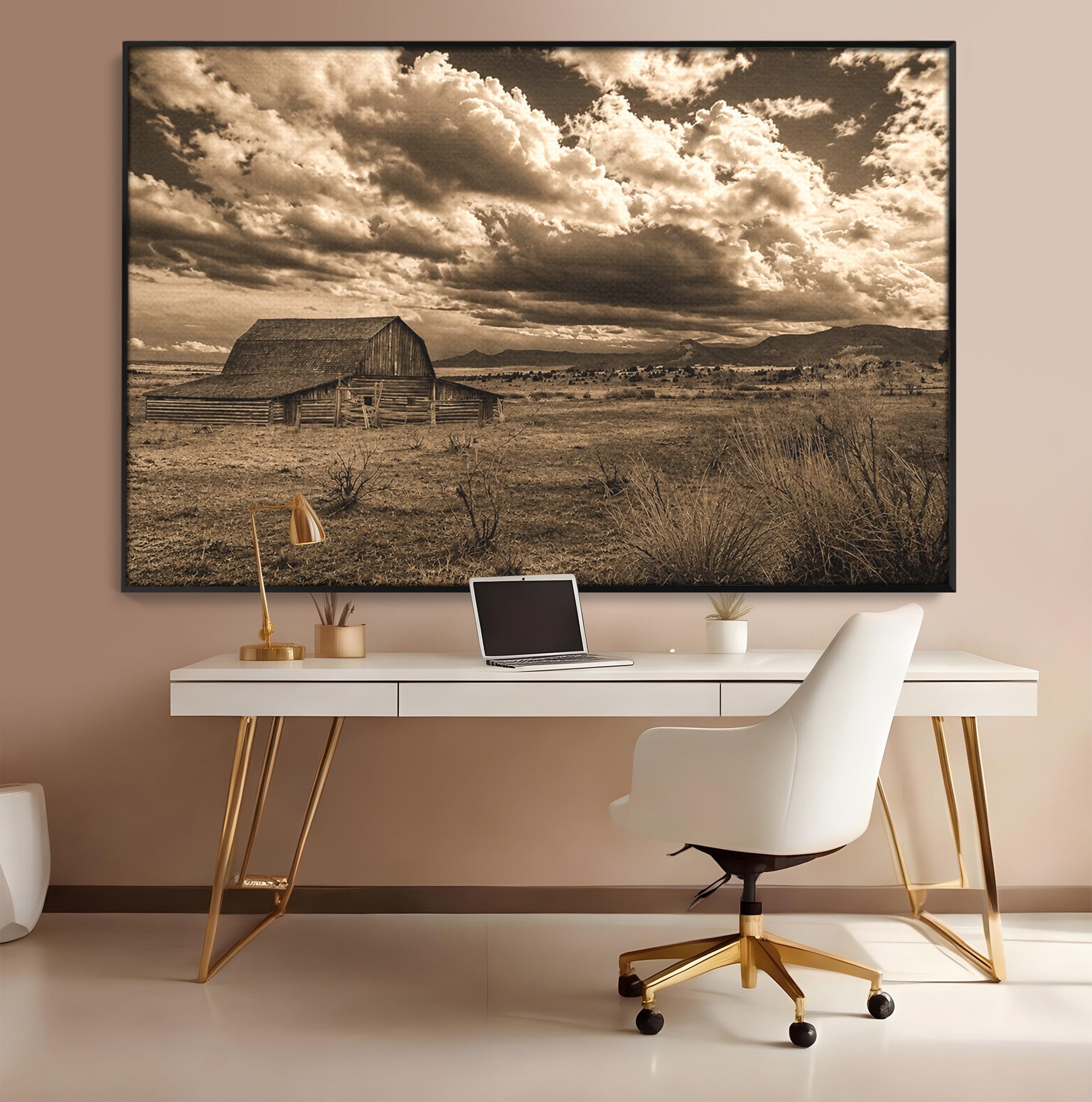 Tablou Canvas Premium LuxCanva® A1751, Peisaj Rustic Cu Hambar, Peisaj, Hambar, Natura, Cer, Living, Dormitor, Culori Vibrante