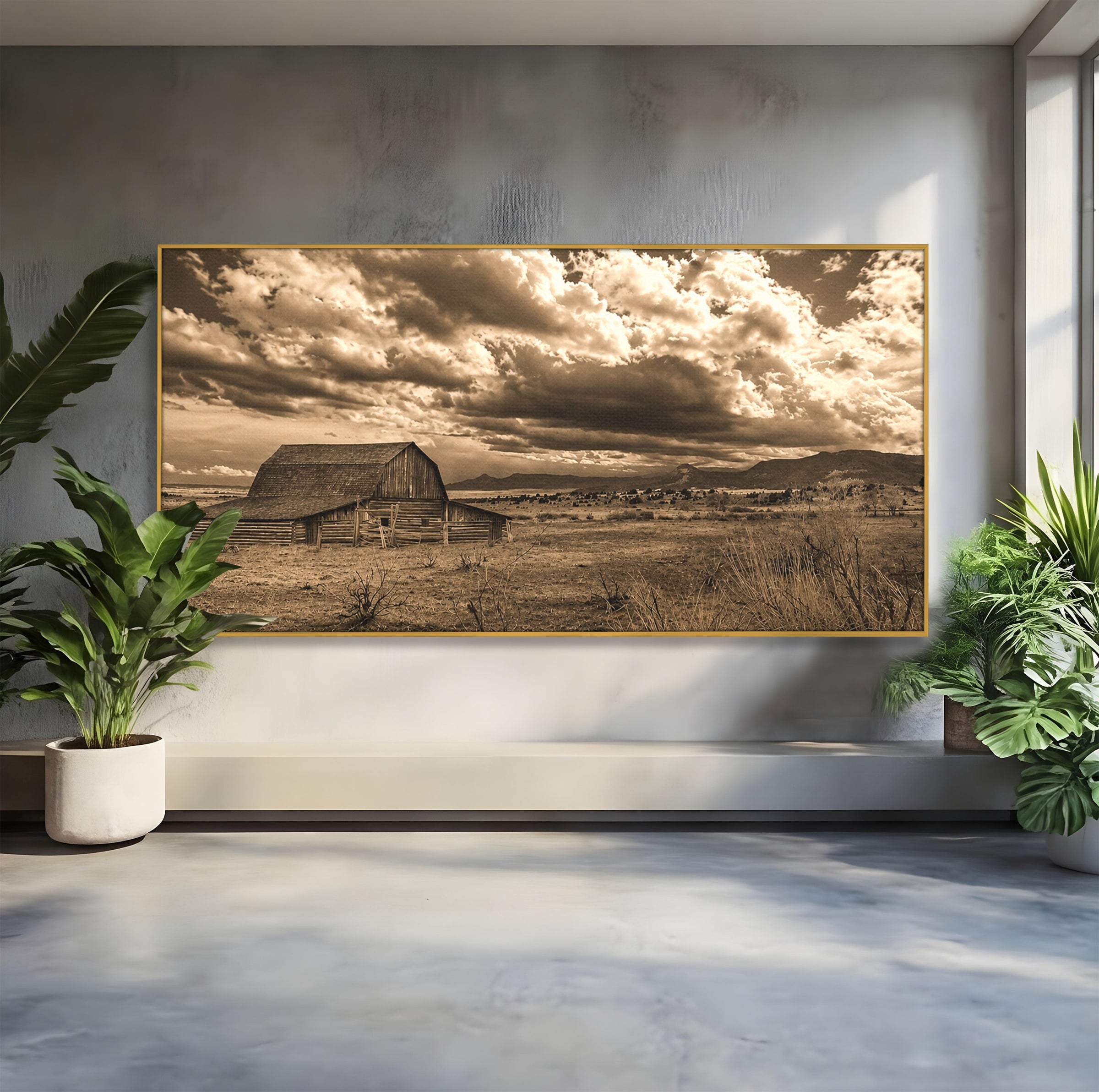 Tablou Canvas Premium LuxCanva® A1751, Peisaj Rustic Cu Hambar, Peisaj, Hambar, Natura, Cer, Living, Dormitor, Culori Vibrante