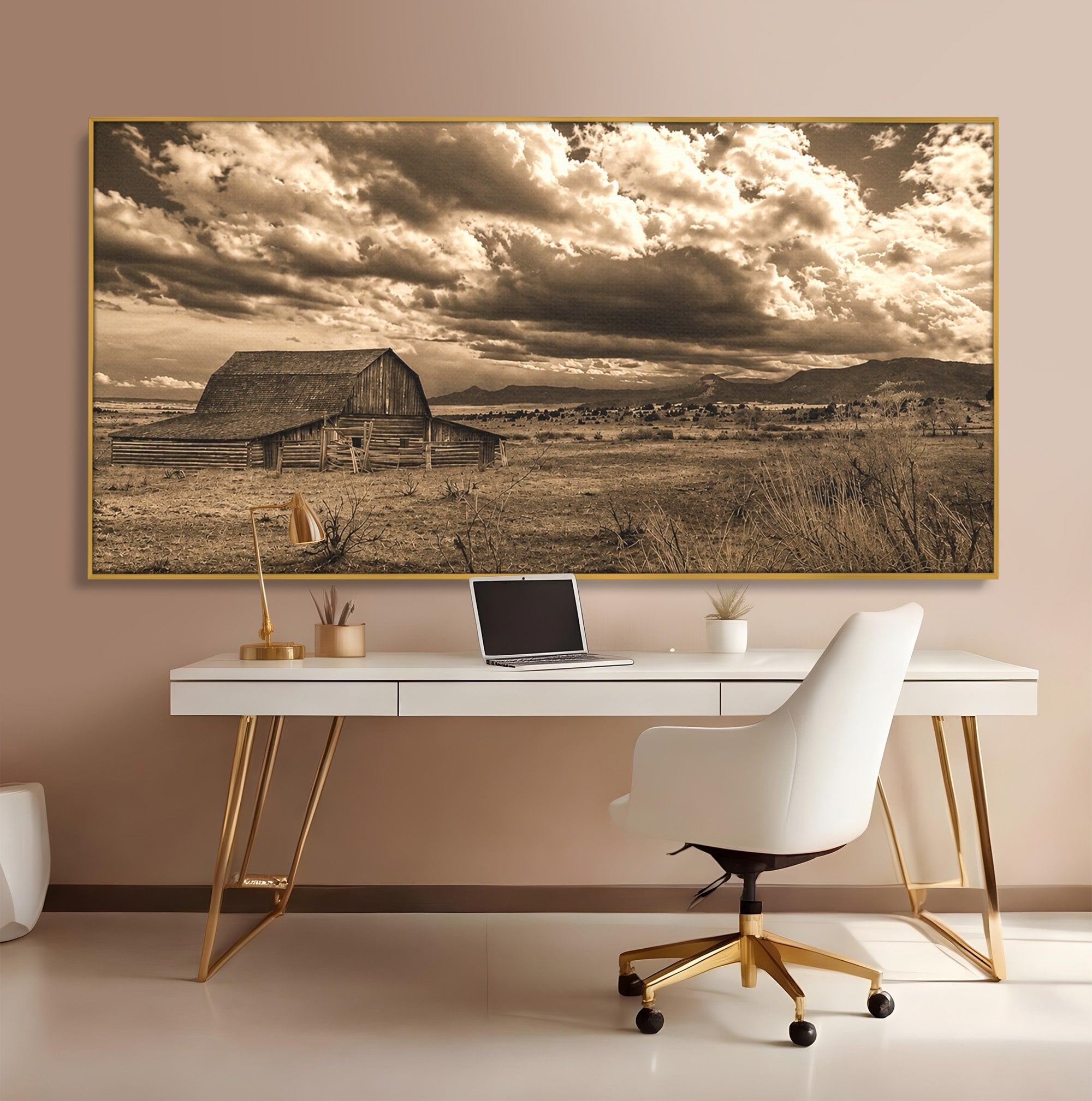 Tablou Canvas Premium LuxCanva® A1751, Peisaj Rustic Cu Hambar, Peisaj, Hambar, Natura, Cer, Living, Dormitor, Culori Vibrante