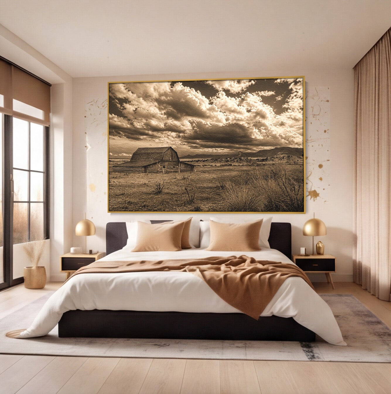 Tablou Canvas Premium LuxCanva® A1751, Peisaj Rustic Cu Hambar, Peisaj, Hambar, Natura, Cer, Living, Dormitor, Culori Vibrante