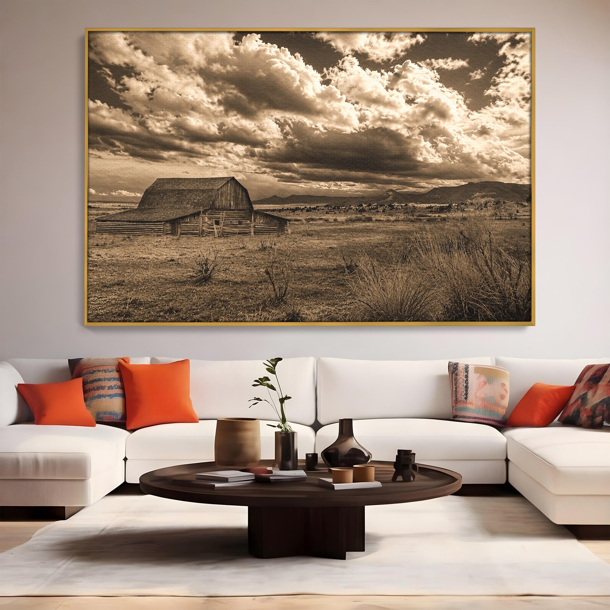 Tablou Canvas Premium LuxCanva® A1751, Peisaj Rustic Cu Hambar, Peisaj, Hambar, Natura, Cer, Living, Dormitor, Culori Vibrante