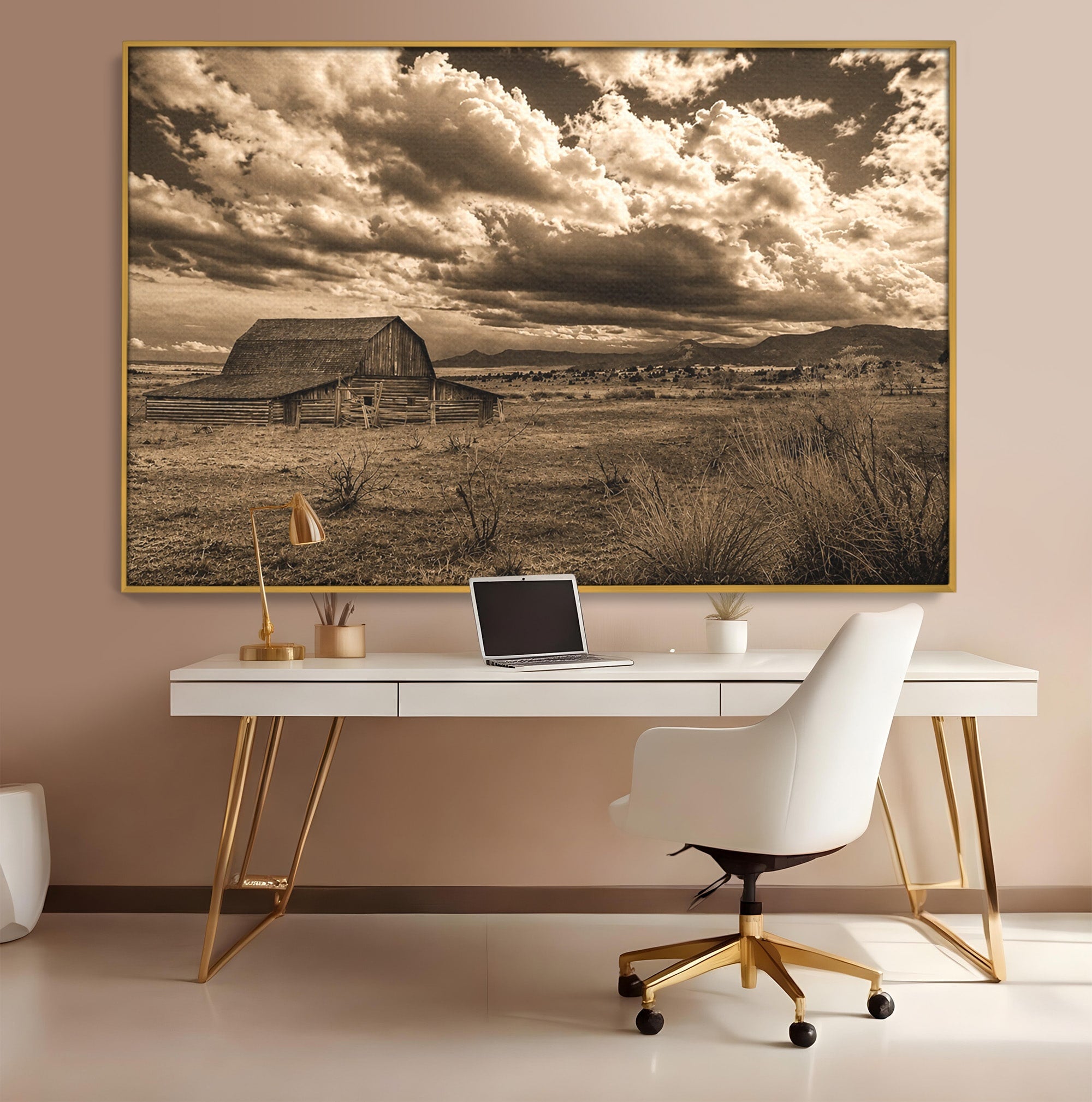 Tablou Canvas Premium LuxCanva® A1751, Peisaj Rustic Cu Hambar, Peisaj, Hambar, Natura, Cer, Living, Dormitor, Culori Vibrante