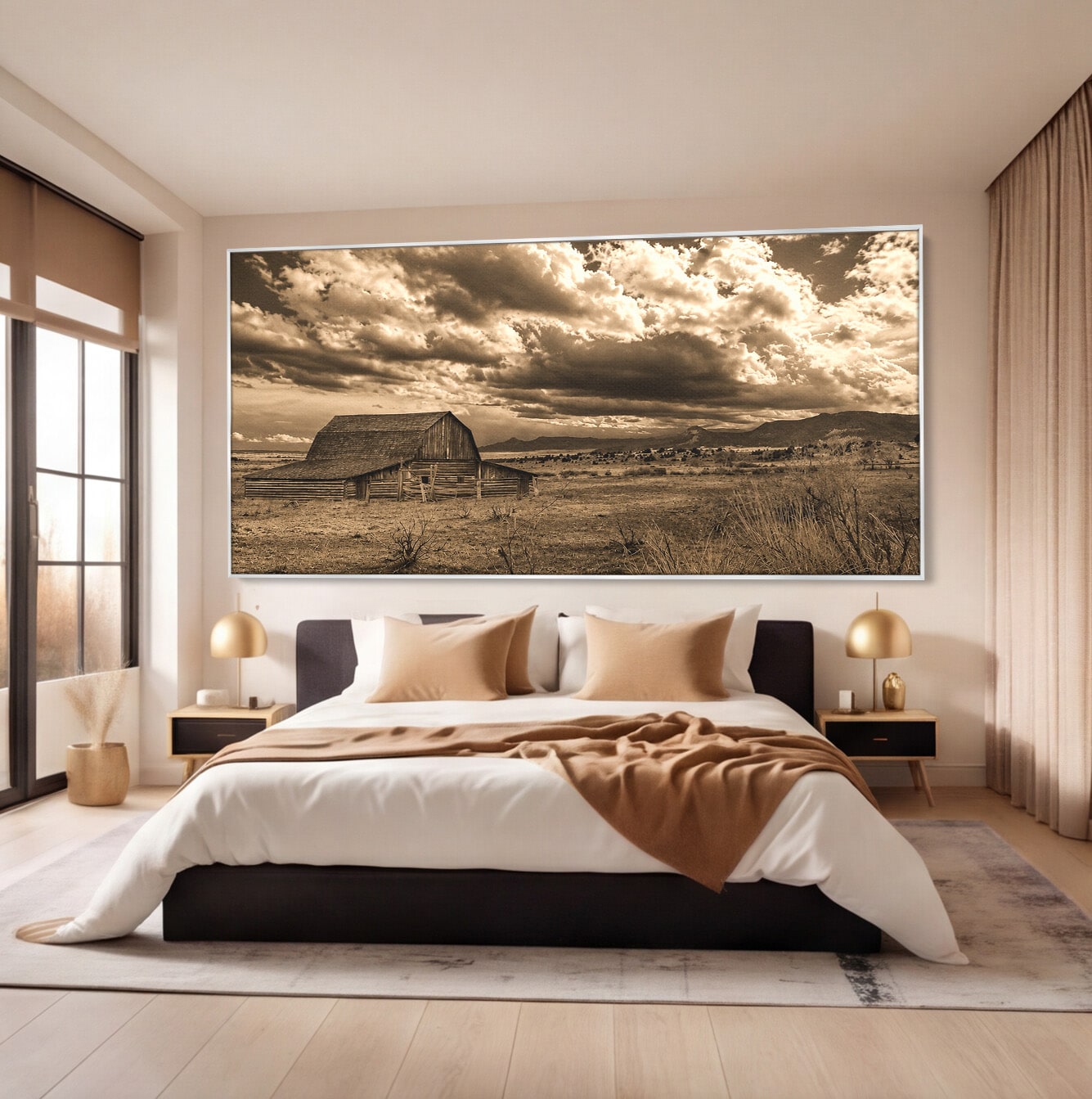 Tablou Canvas Premium LuxCanva® A1751, Peisaj Rustic Cu Hambar, Peisaj, Hambar, Natura, Cer, Living, Dormitor, Culori Vibrante