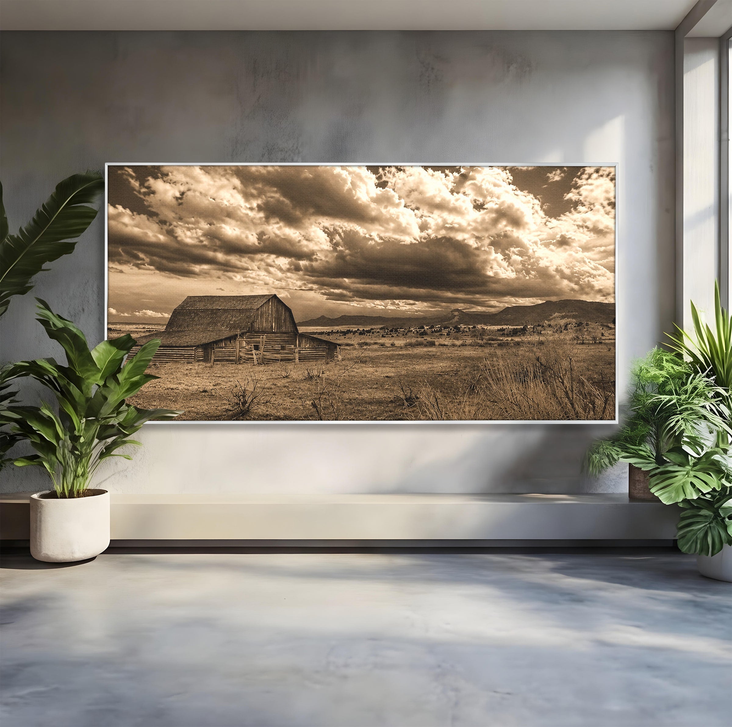 Tablou Canvas Premium LuxCanva® A1751, Peisaj Rustic Cu Hambar, Peisaj, Hambar, Natura, Cer, Living, Dormitor, Culori Vibrante