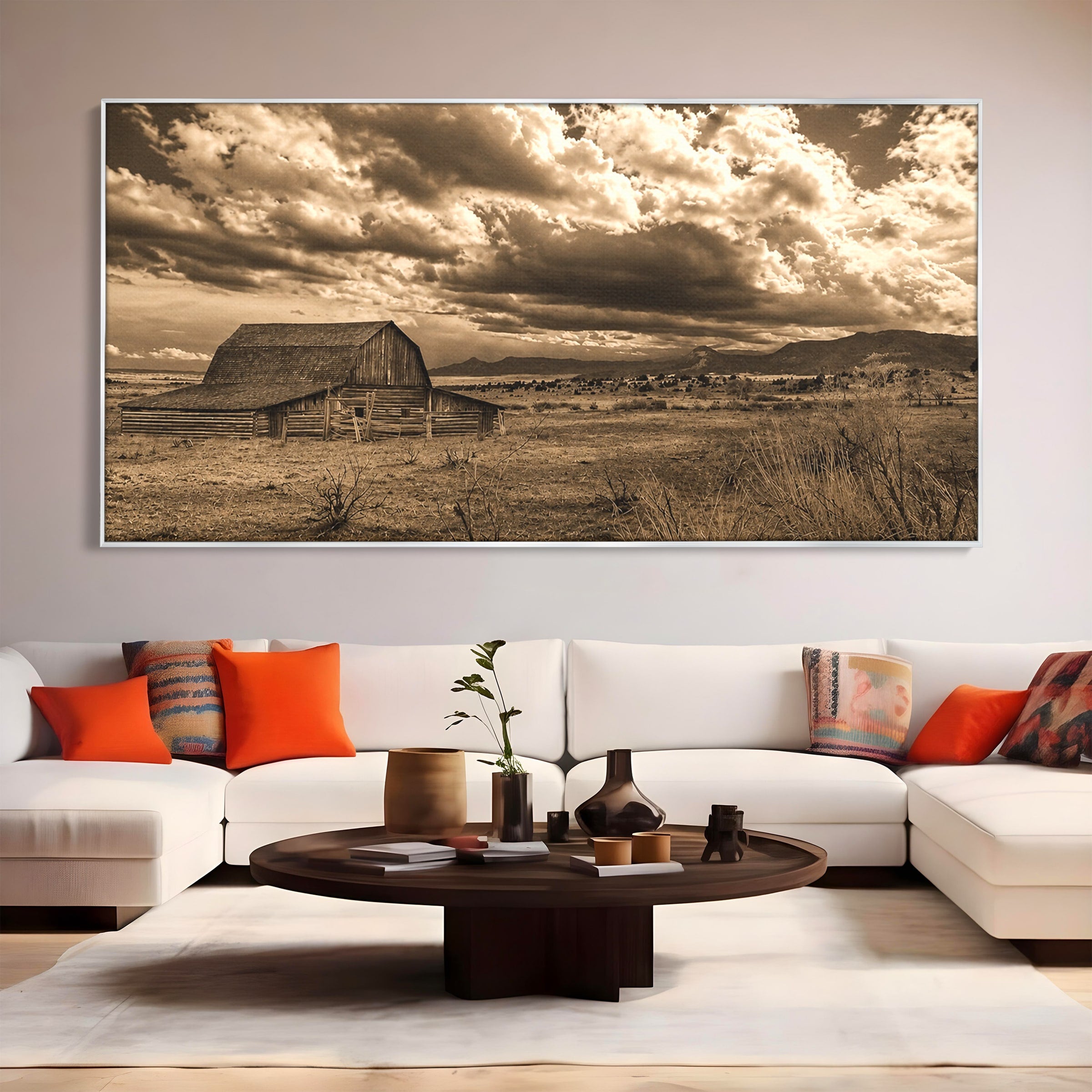 Tablou Canvas Premium LuxCanva® A1751, Peisaj Rustic Cu Hambar, Peisaj, Hambar, Natura, Cer, Living, Dormitor, Culori Vibrante