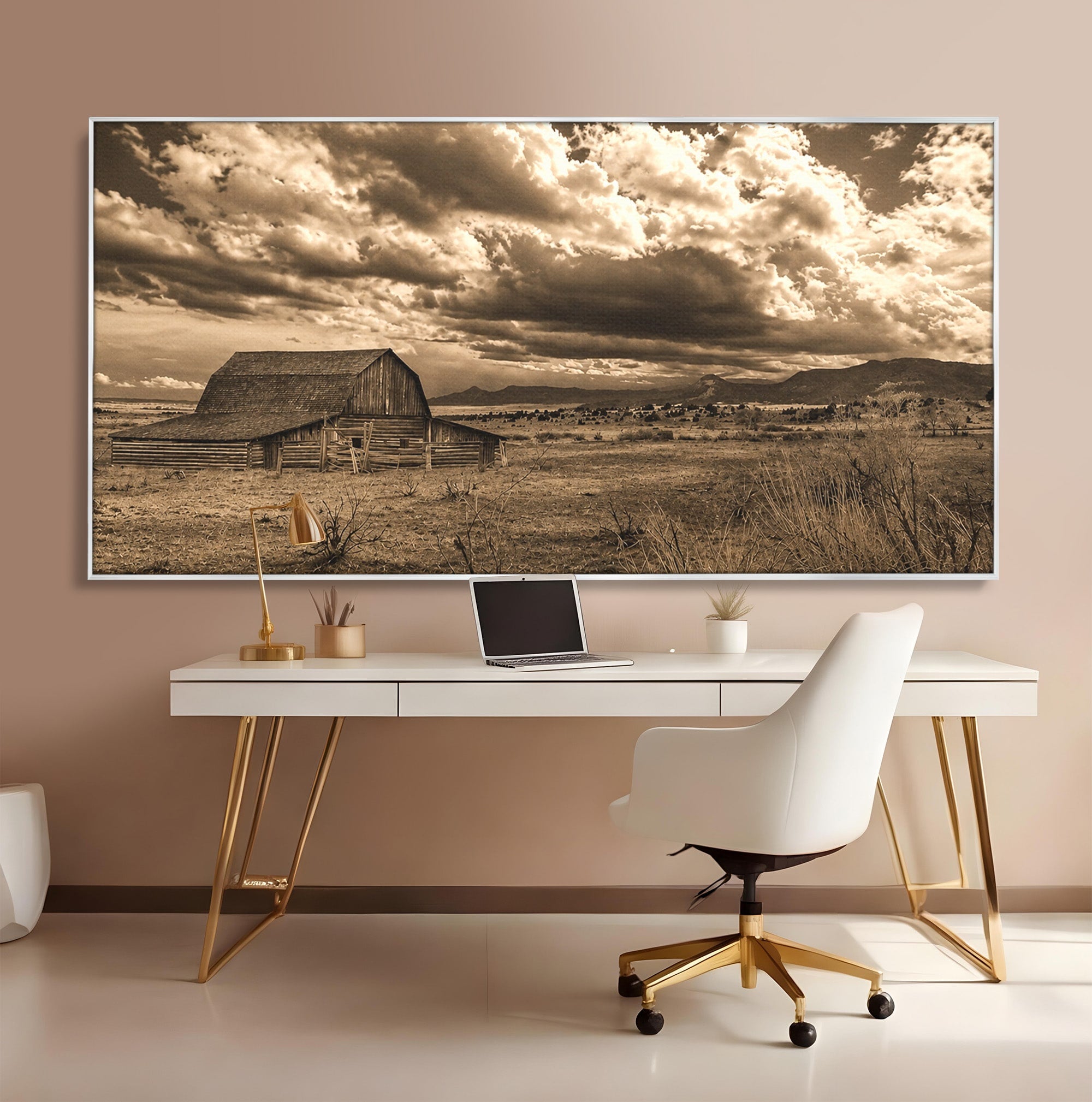 Tablou Canvas Premium LuxCanva® A1751, Peisaj Rustic Cu Hambar, Peisaj, Hambar, Natura, Cer, Living, Dormitor, Culori Vibrante