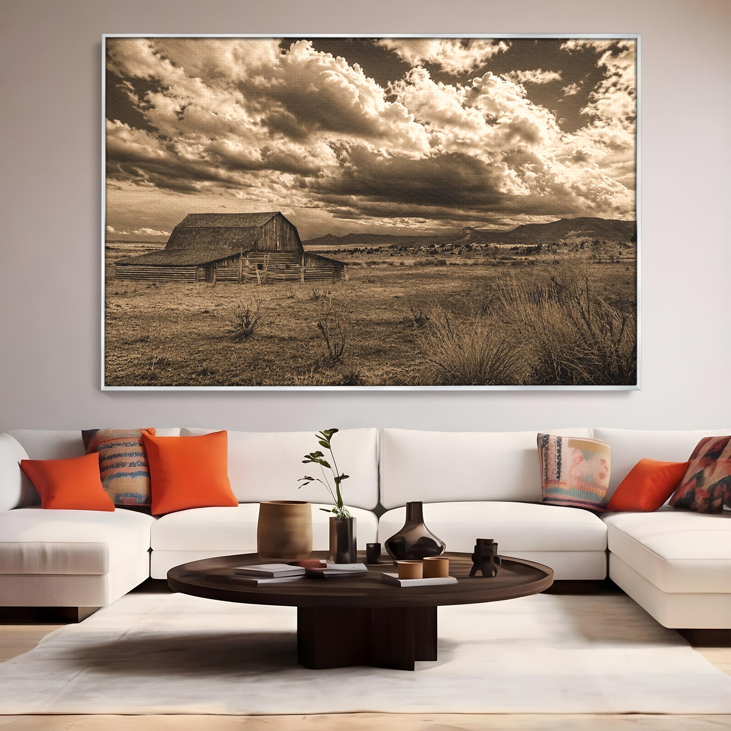 Tablou Canvas Premium LuxCanva® A1751, Peisaj Rustic Cu Hambar, Peisaj, Hambar, Natura, Cer, Living, Dormitor, Culori Vibrante