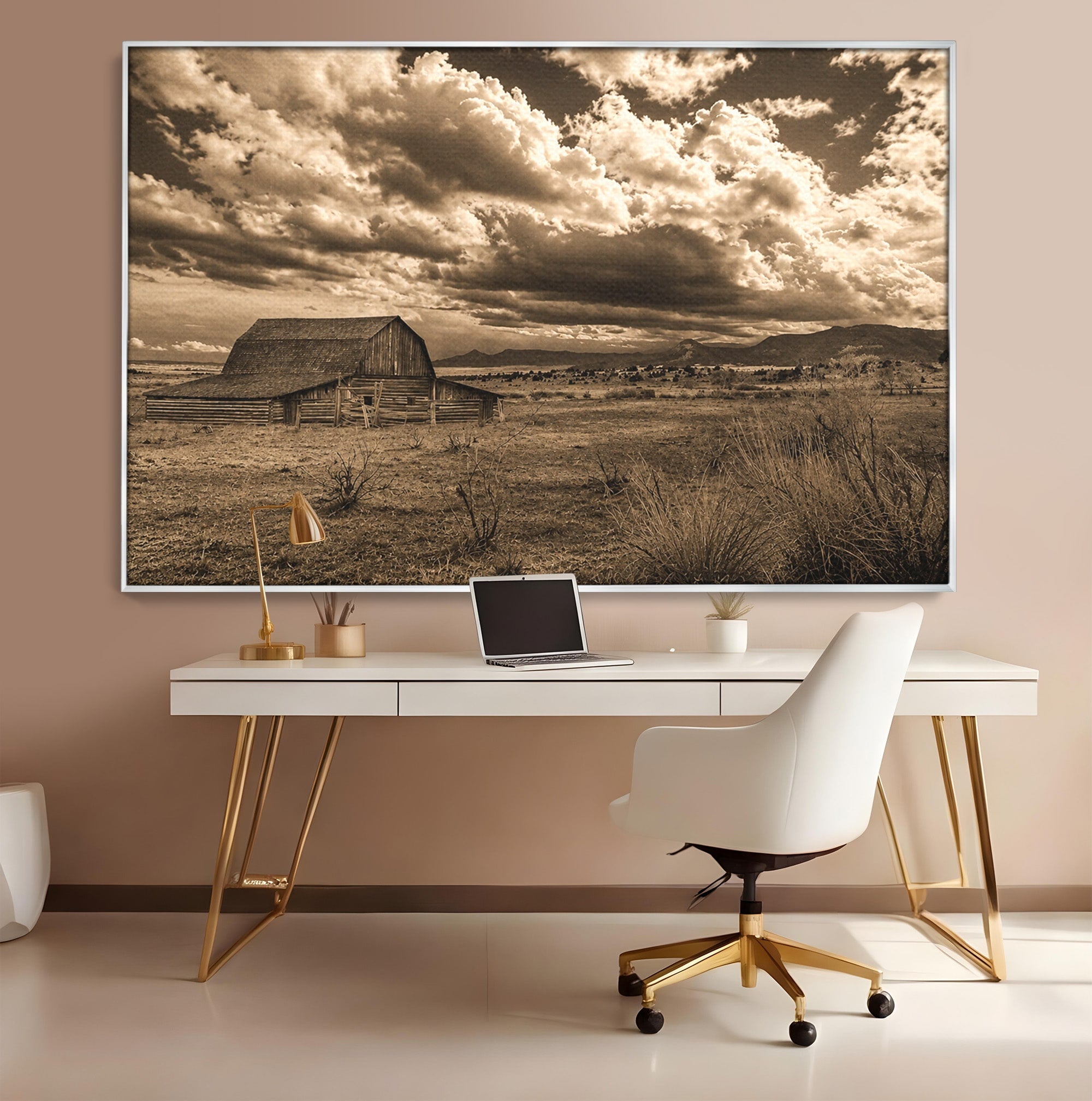 Tablou Canvas Premium LuxCanva® A1751, Peisaj Rustic Cu Hambar, Peisaj, Hambar, Natura, Cer, Living, Dormitor, Culori Vibrante