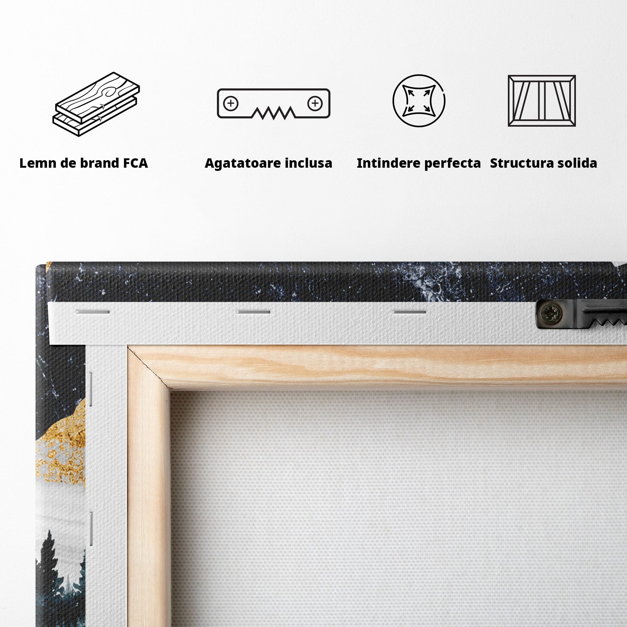 Tablou Canvas Premium LuxCanva® A1752, Peisaj Montan Nocturn, Peisaj, Munti, Luna, Noapte, Natura, Living, Dormitor, Culori Vibrante