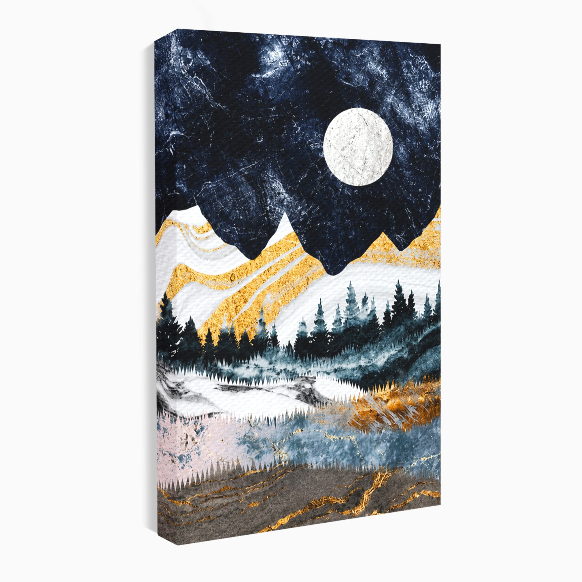 Tablou Canvas Premium LuxCanva® A1752, Peisaj Montan Nocturn, Peisaj, Munti, Luna, Noapte, Natura, Living, Dormitor, Culori Vibrante