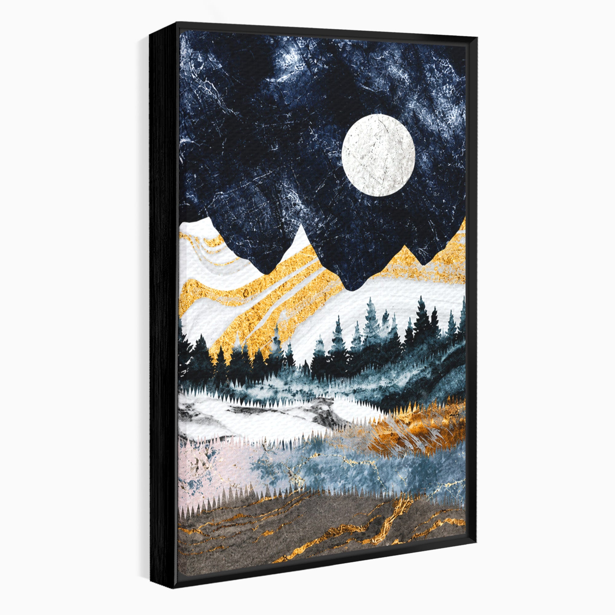 Tablou Canvas Premium LuxCanva® A1752, Peisaj Montan Nocturn, Peisaj, Munti, Luna, Noapte, Natura, Living, Dormitor, Culori Vibrante