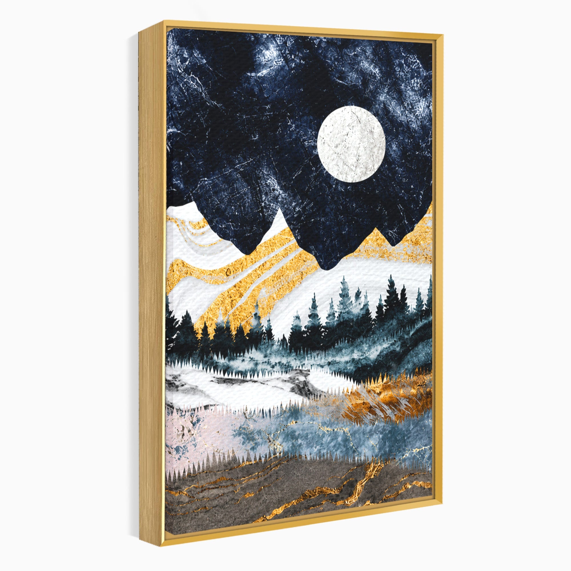 Tablou Canvas Premium LuxCanva® A1752, Peisaj Montan Nocturn, Peisaj, Munti, Luna, Noapte, Natura, Living, Dormitor, Culori Vibrante