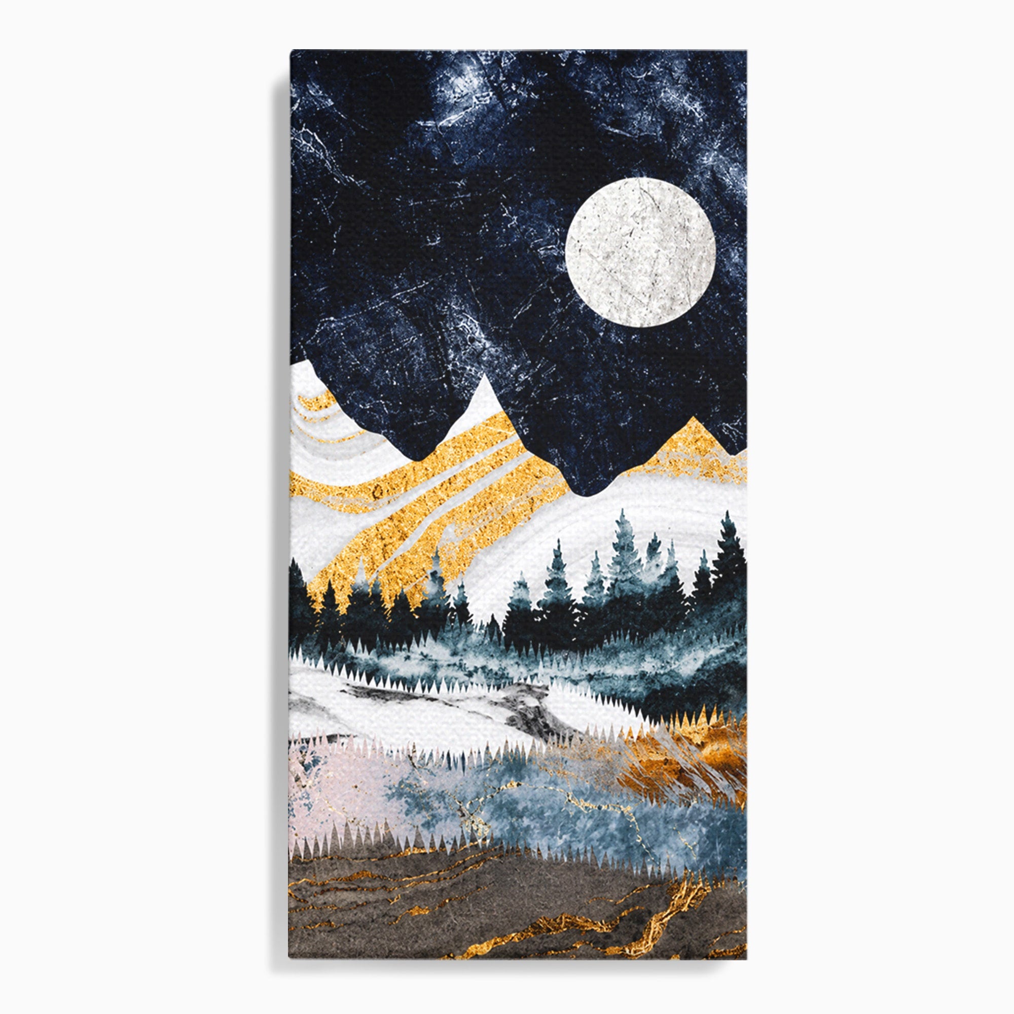Tablou Canvas Premium LuxCanva® A1752, Peisaj Montan Nocturn, Peisaj, Munti, Luna, Noapte, Natura, Living, Dormitor, Culori Vibrante