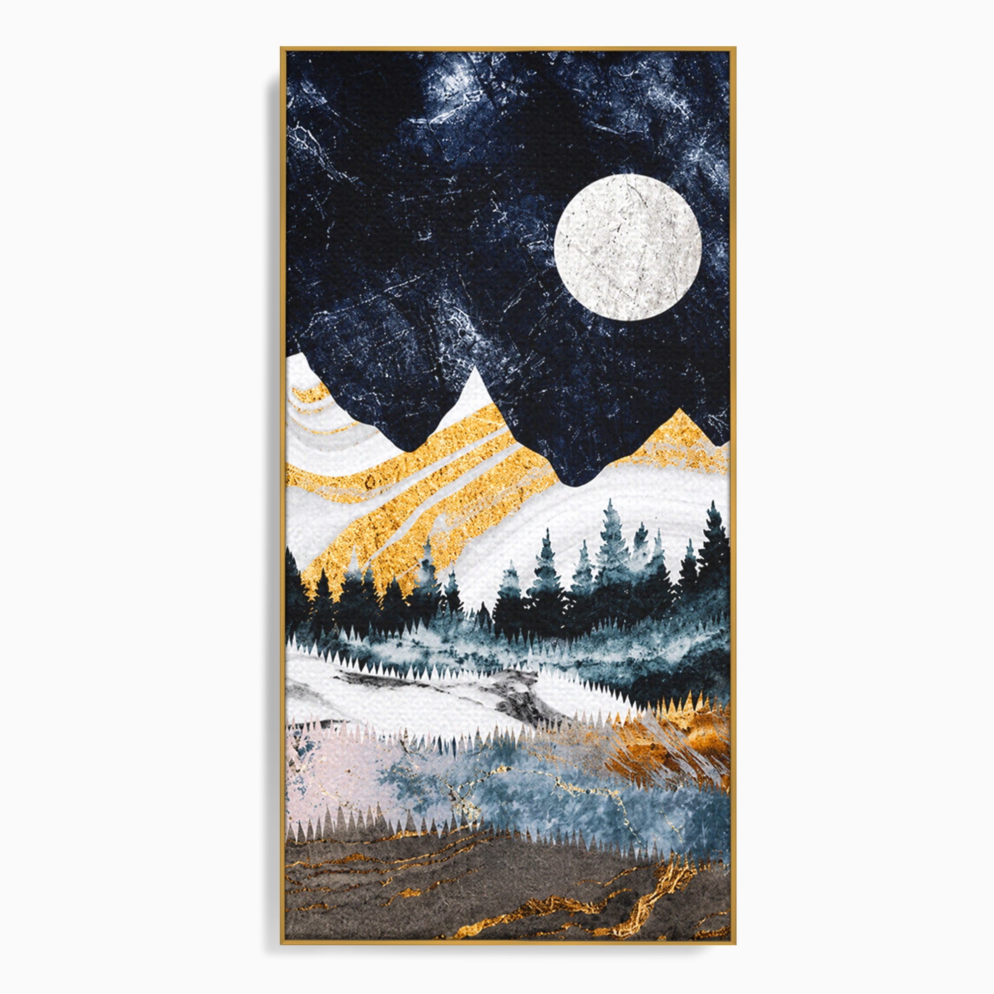 Tablou Canvas Premium LuxCanva® A1752, Peisaj Montan Nocturn, Peisaj, Munti, Luna, Noapte, Natura, Living, Dormitor, Culori Vibrante