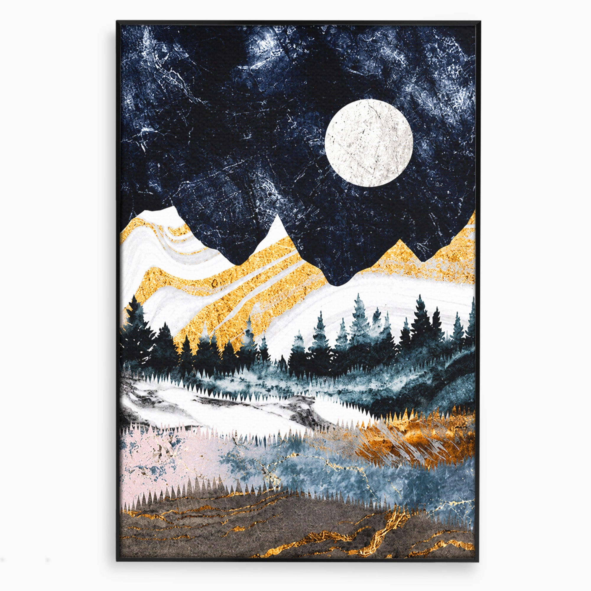 Tablou Canvas Premium LuxCanva® A1752, Peisaj Montan Nocturn, Peisaj, Munti, Luna, Noapte, Natura, Living, Dormitor, Culori Vibrante