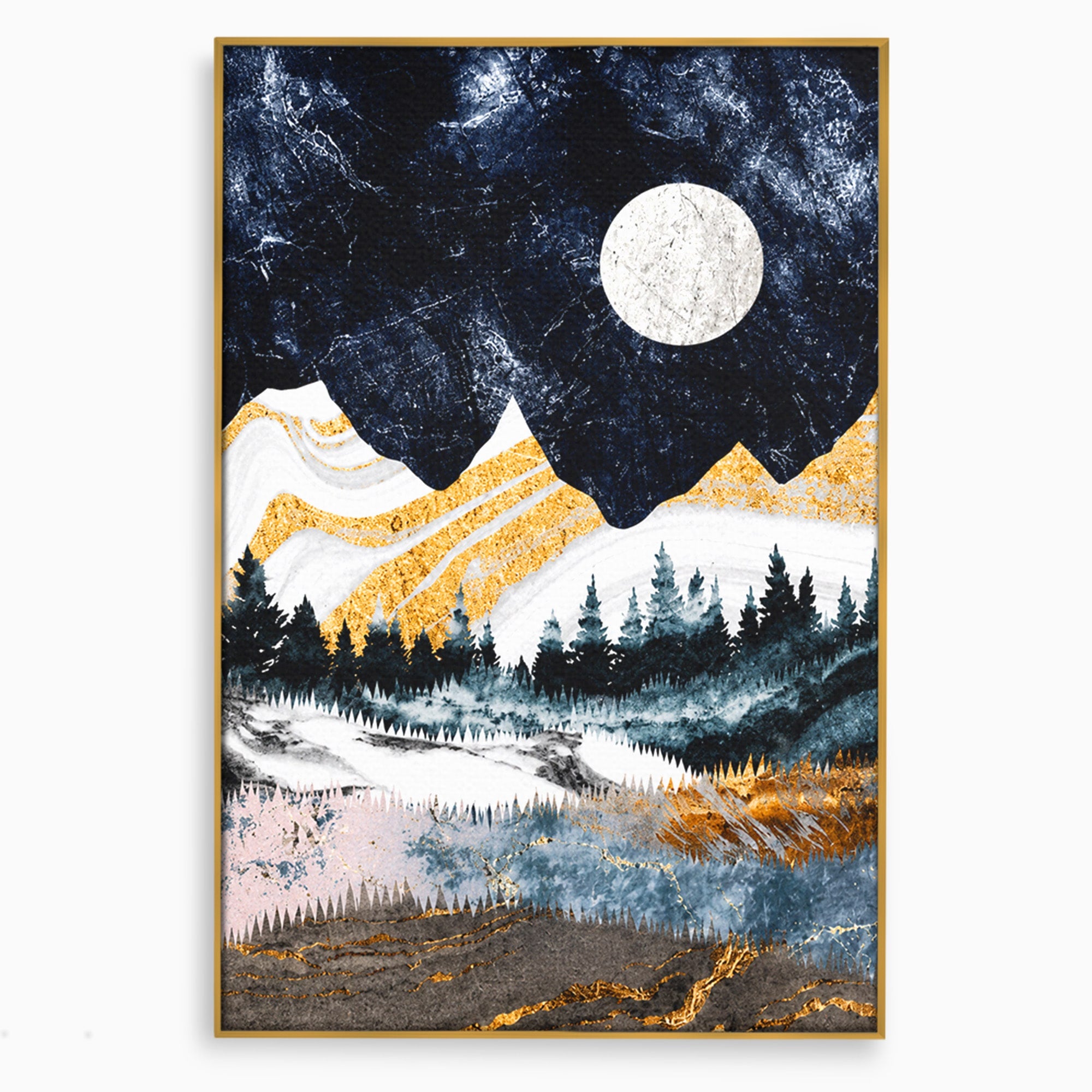 Tablou Canvas Premium LuxCanva® A1752, Peisaj Montan Nocturn, Peisaj, Munti, Luna, Noapte, Natura, Living, Dormitor, Culori Vibrante