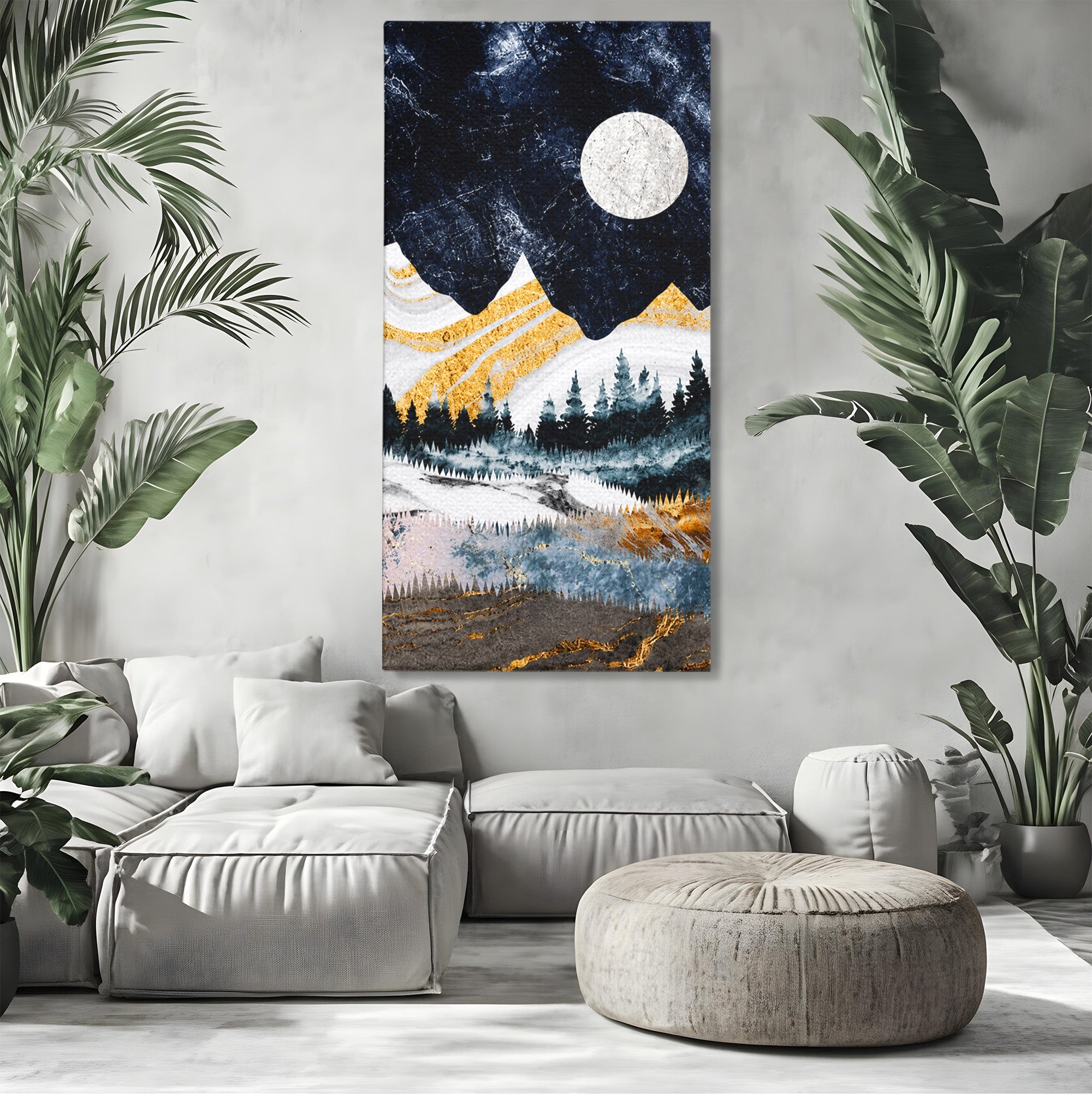 Tablou Canvas Premium LuxCanva® A1752, Peisaj Montan Nocturn, Peisaj, Munti, Luna, Noapte, Natura, Living, Dormitor, Culori Vibrante