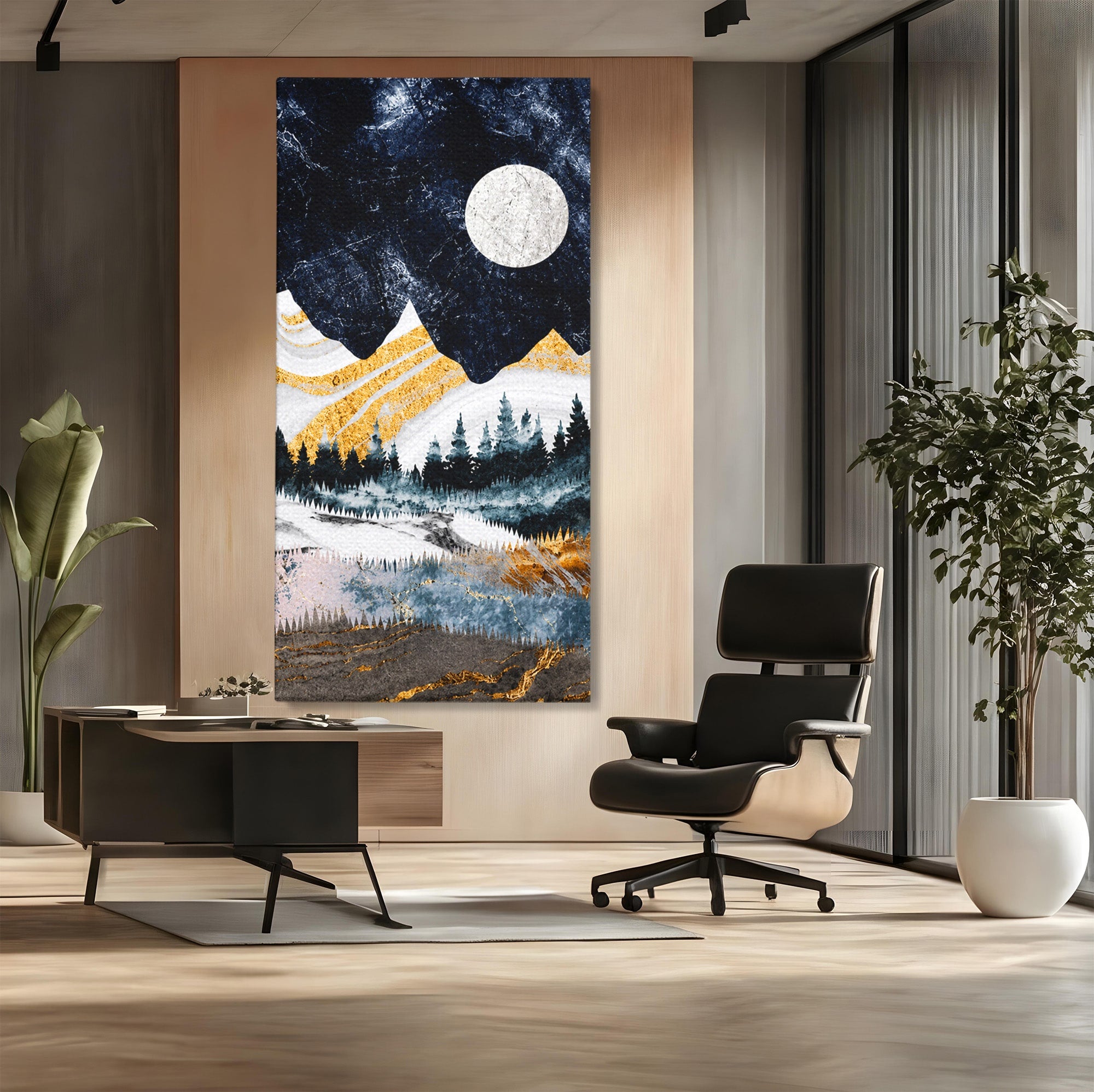 Tablou Canvas Premium LuxCanva® A1752, Peisaj Montan Nocturn, Peisaj, Munti, Luna, Noapte, Natura, Living, Dormitor, Culori Vibrante