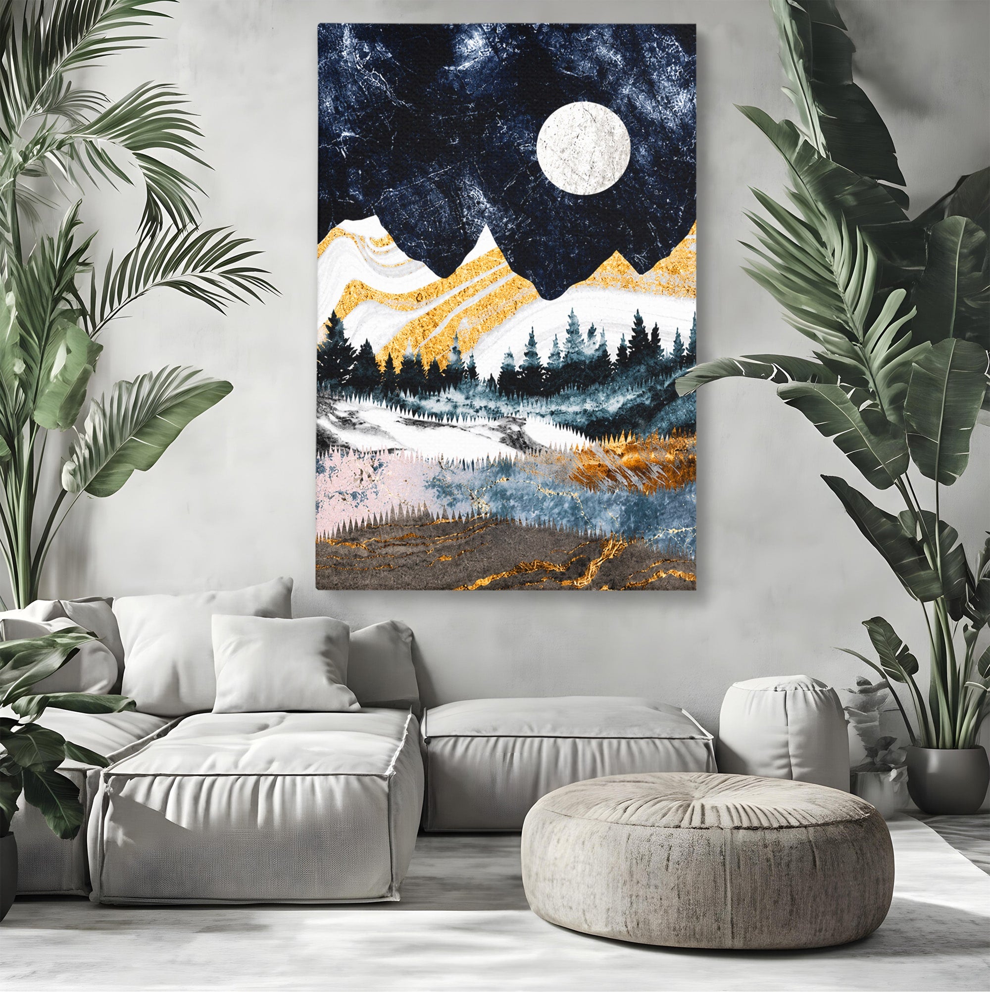 Tablou Canvas Premium LuxCanva® A1752, Peisaj Montan Nocturn, Peisaj, Munti, Luna, Noapte, Natura, Living, Dormitor, Culori Vibrante