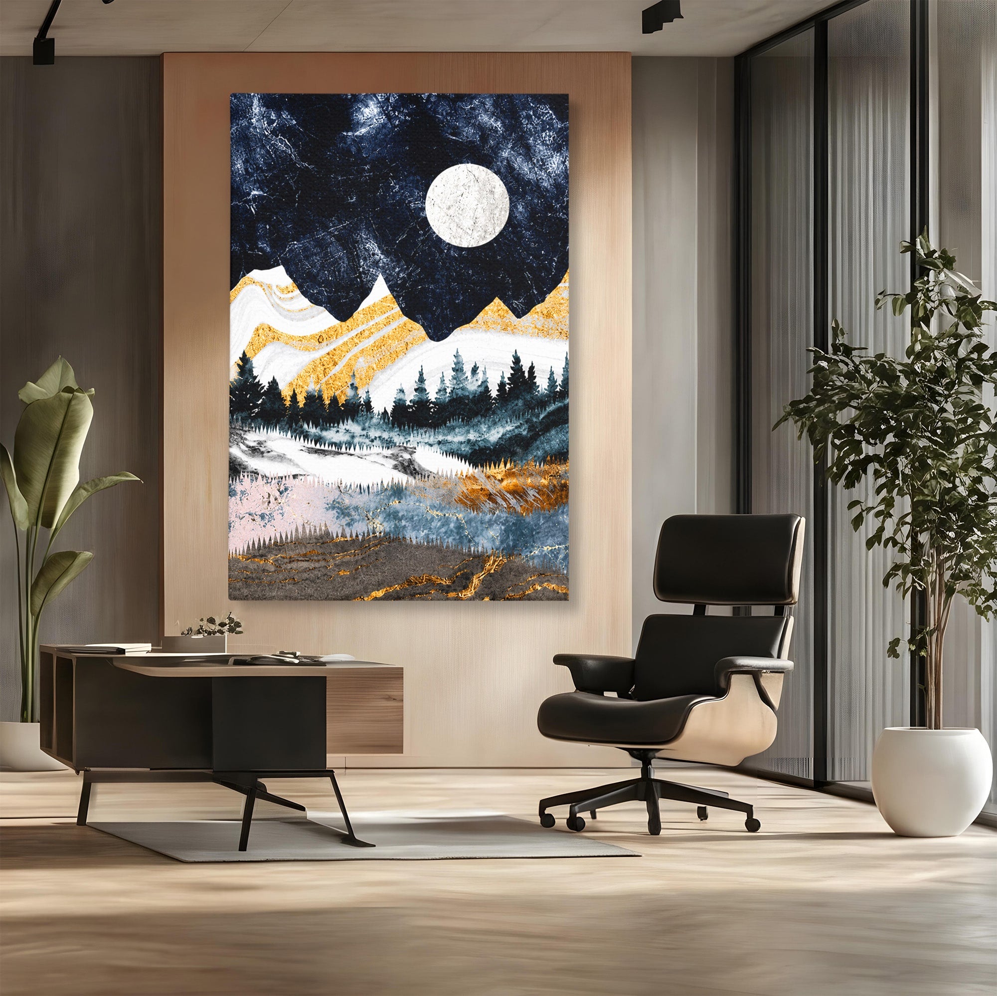 Tablou Canvas Premium LuxCanva® A1752, Peisaj Montan Nocturn, Peisaj, Munti, Luna, Noapte, Natura, Living, Dormitor, Culori Vibrante