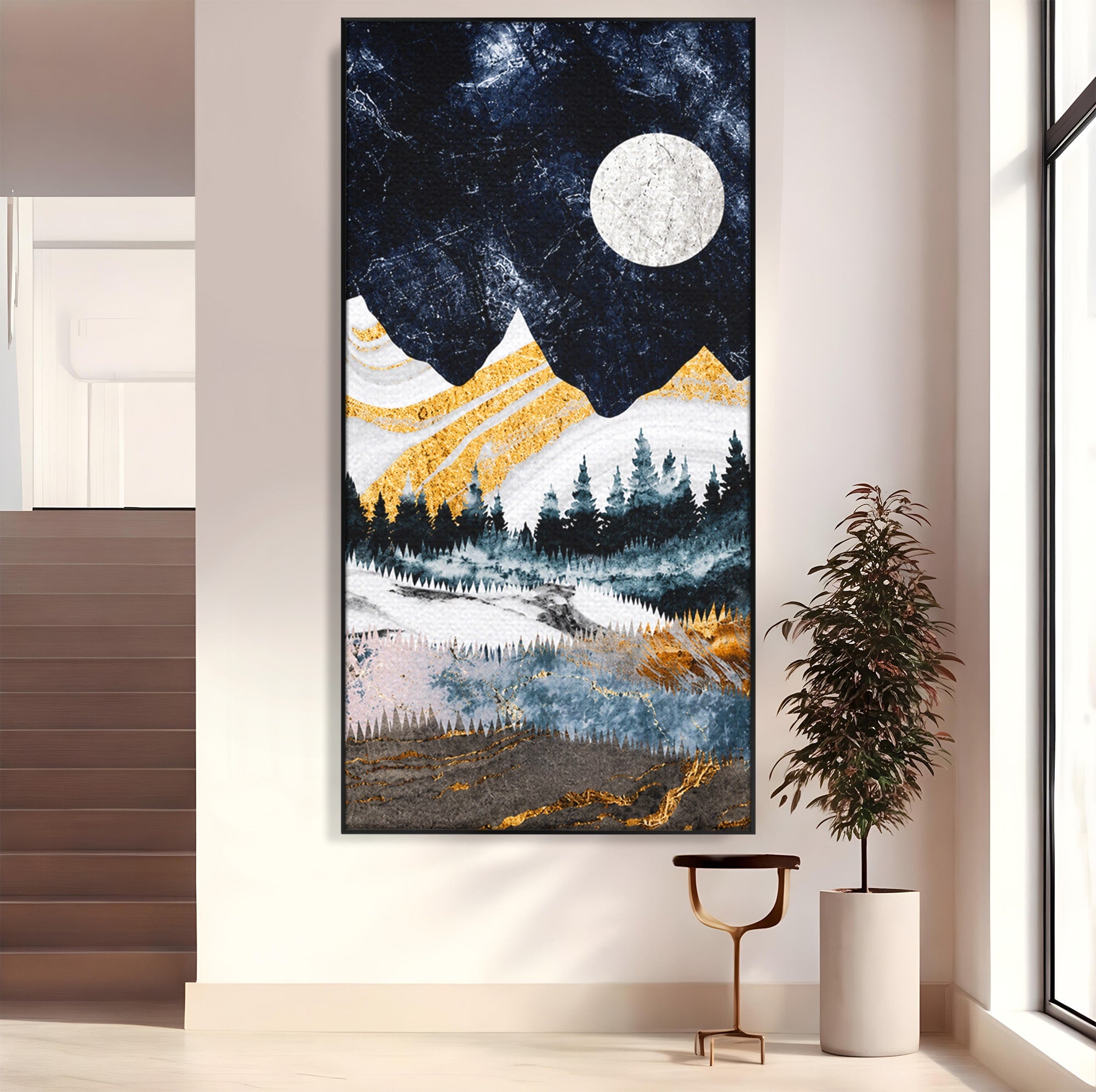 Tablou Canvas Premium LuxCanva® A1752, Peisaj Montan Nocturn, Peisaj, Munti, Luna, Noapte, Natura, Living, Dormitor, Culori Vibrante