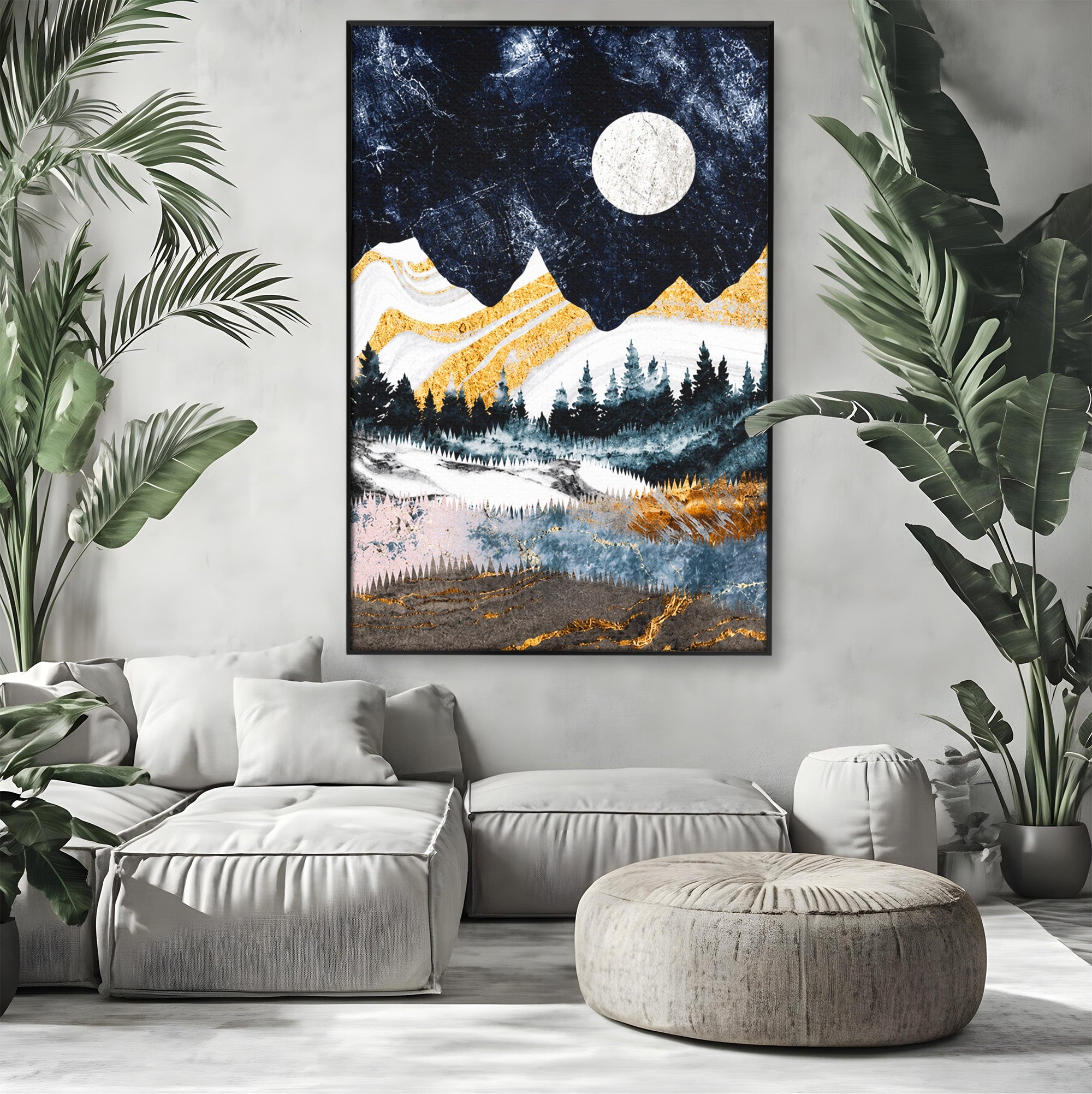 Tablou Canvas Premium LuxCanva® A1752, Peisaj Montan Nocturn, Peisaj, Munti, Luna, Noapte, Natura, Living, Dormitor, Culori Vibrante