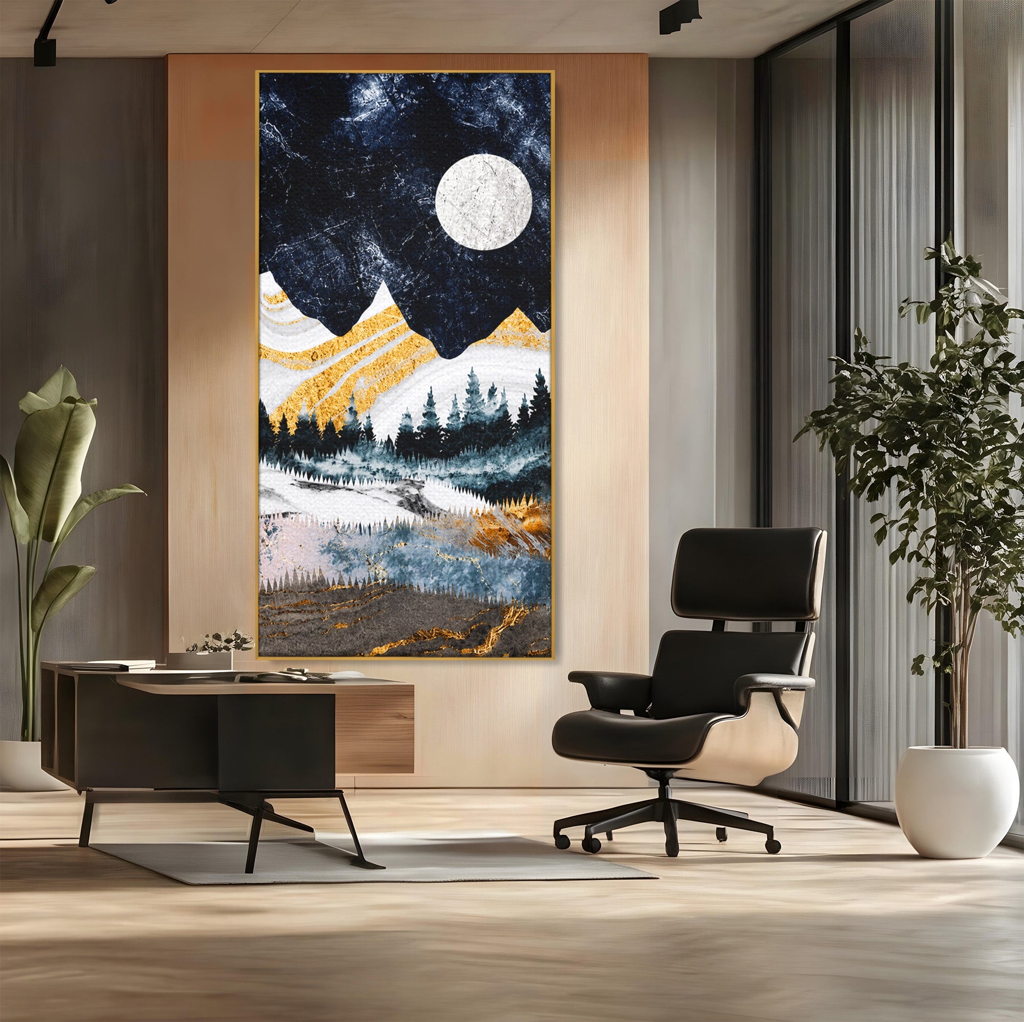 Tablou Canvas Premium LuxCanva® A1752, Peisaj Montan Nocturn, Peisaj, Munti, Luna, Noapte, Natura, Living, Dormitor, Culori Vibrante