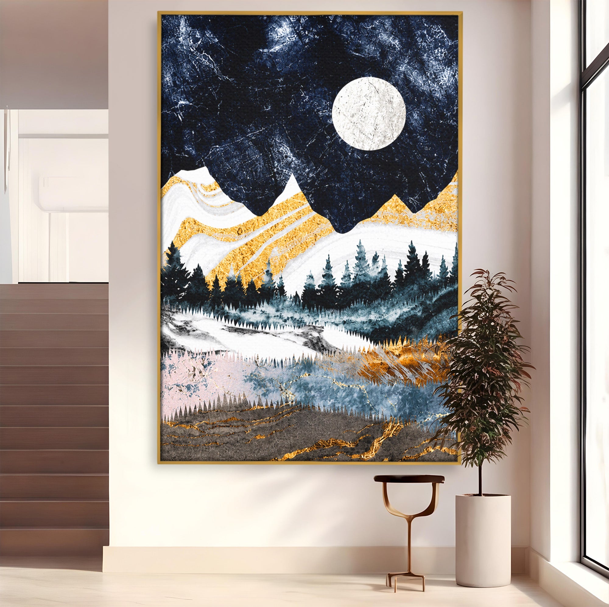 Tablou Canvas Premium LuxCanva® A1752, Peisaj Montan Nocturn, Peisaj, Munti, Luna, Noapte, Natura, Living, Dormitor, Culori Vibrante