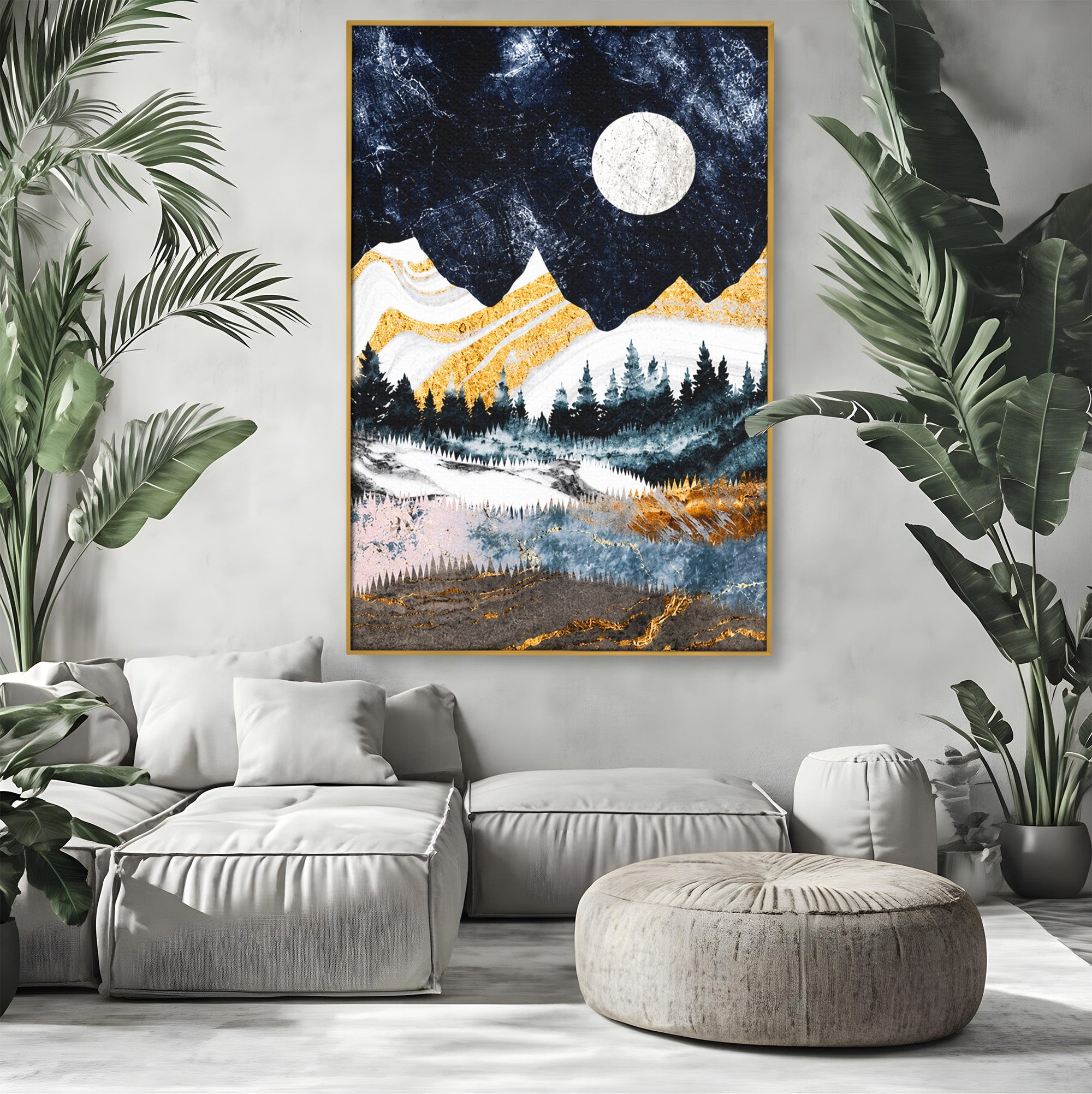 Tablou Canvas Premium LuxCanva® A1752, Peisaj Montan Nocturn, Peisaj, Munti, Luna, Noapte, Natura, Living, Dormitor, Culori Vibrante