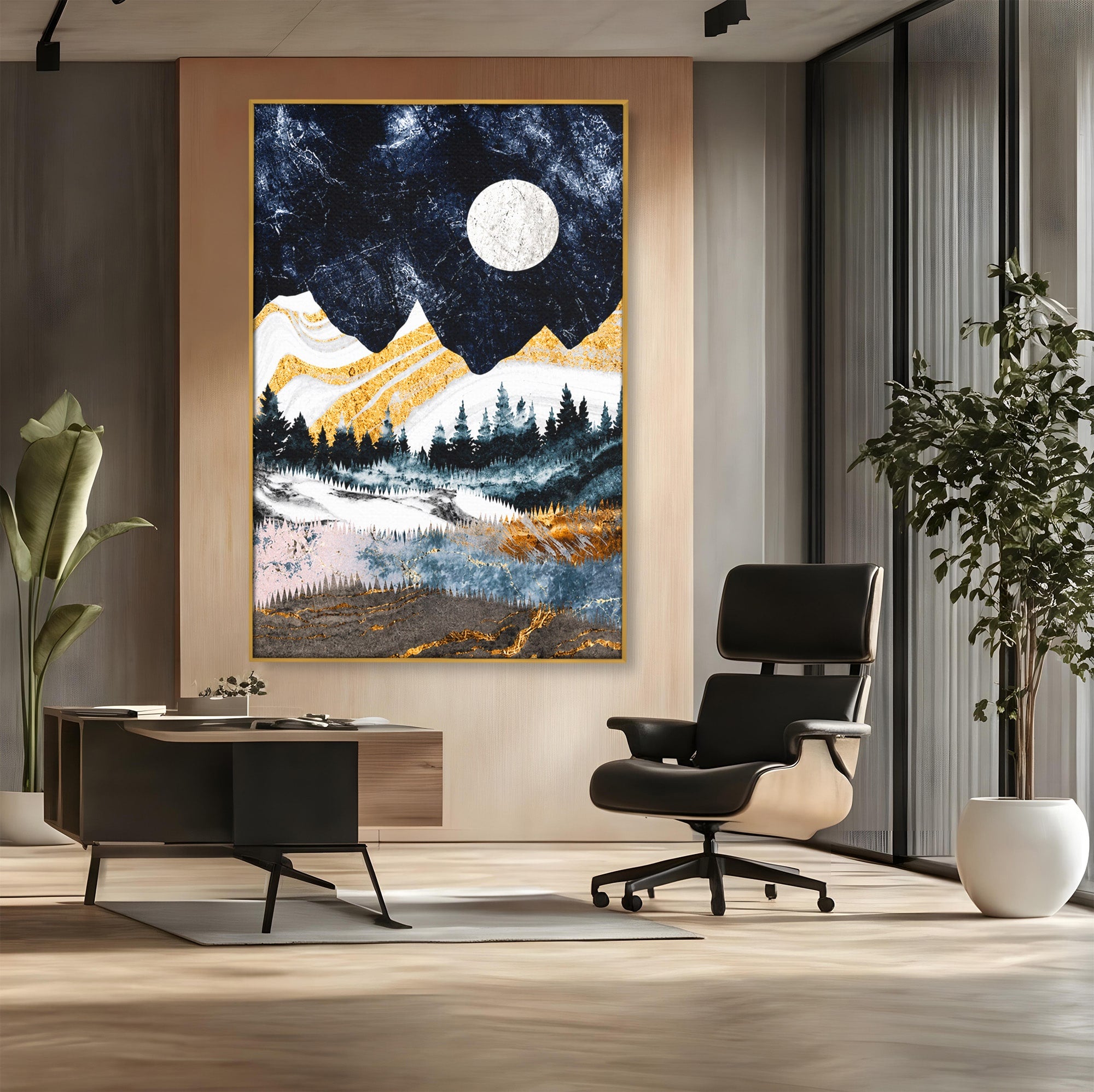 Tablou Canvas Premium LuxCanva® A1752, Peisaj Montan Nocturn, Peisaj, Munti, Luna, Noapte, Natura, Living, Dormitor, Culori Vibrante