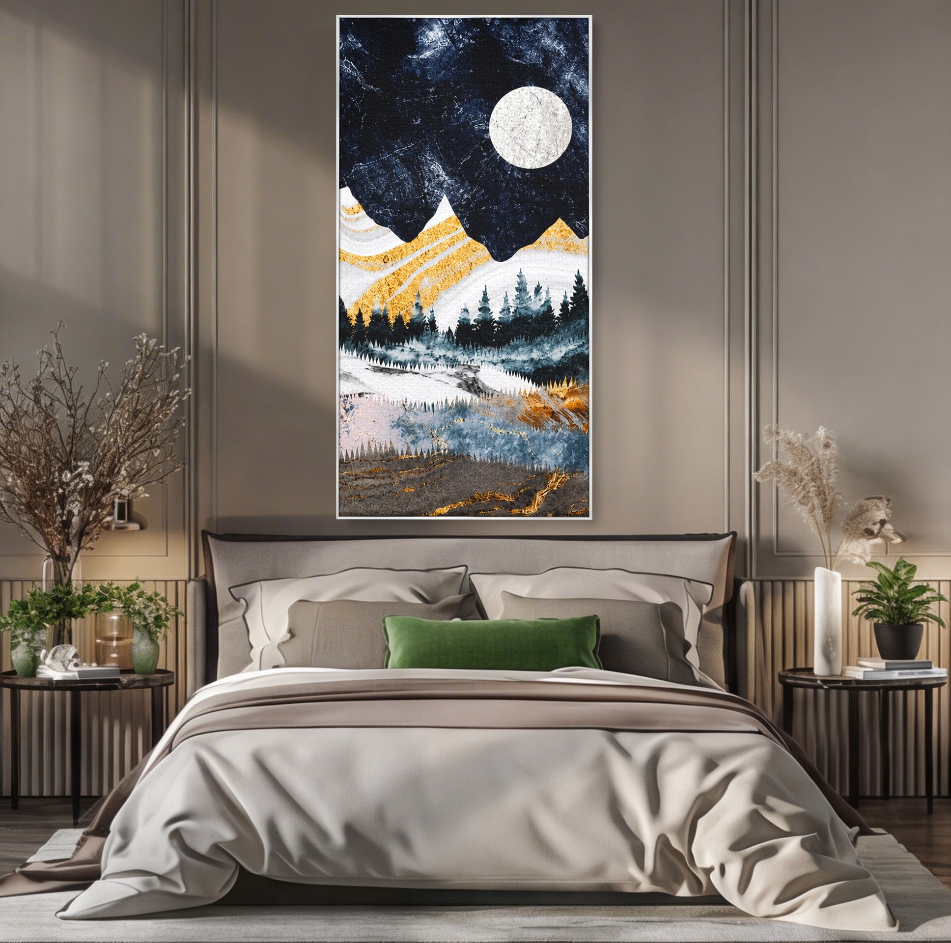 Tablou Canvas Premium LuxCanva® A1752, Peisaj Montan Nocturn, Peisaj, Munti, Luna, Noapte, Natura, Living, Dormitor, Culori Vibrante