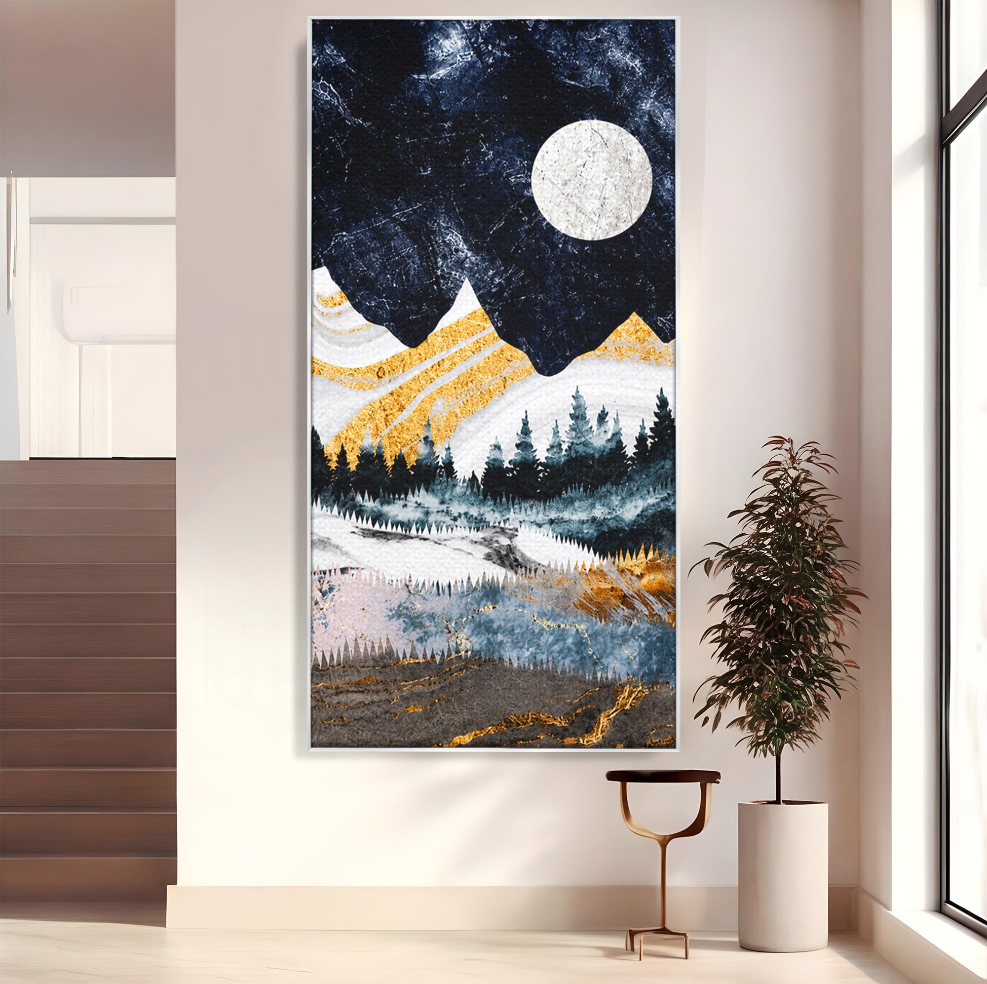 Tablou Canvas Premium LuxCanva® A1752, Peisaj Montan Nocturn, Peisaj, Munti, Luna, Noapte, Natura, Living, Dormitor, Culori Vibrante